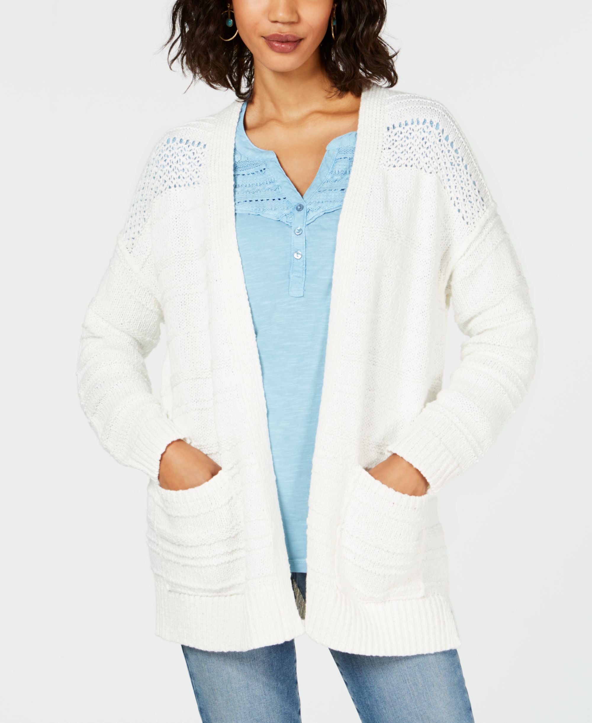 Open-Front Pointelle-Knit Cardigan