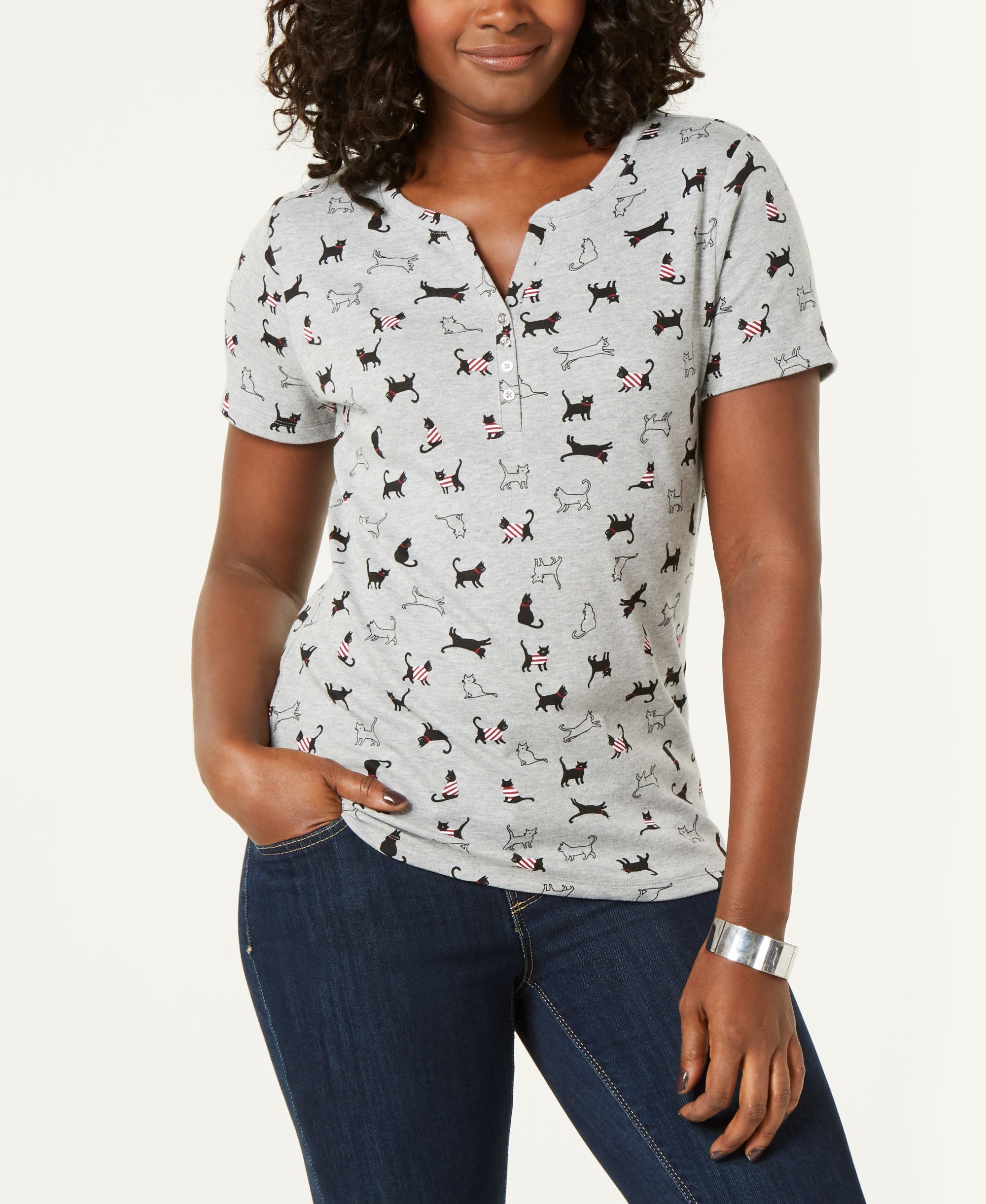 Karen Scott Printed Henley T-Shirt