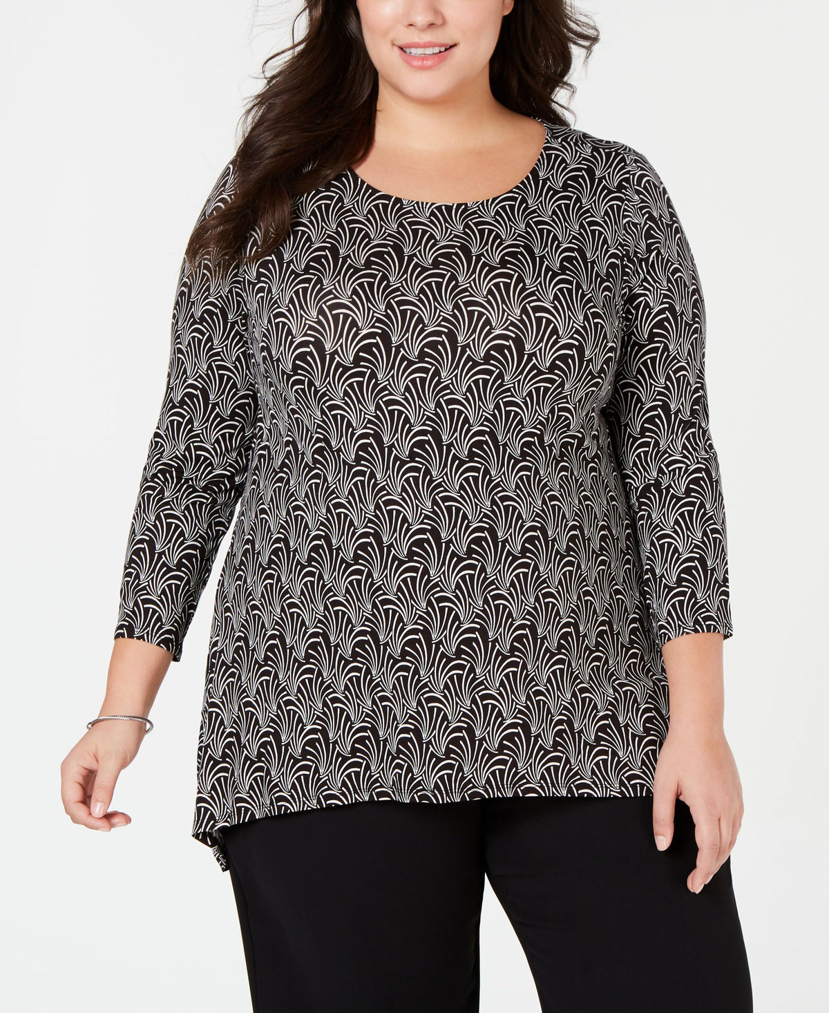 Alfani Plus Size Printed Woven Back Top