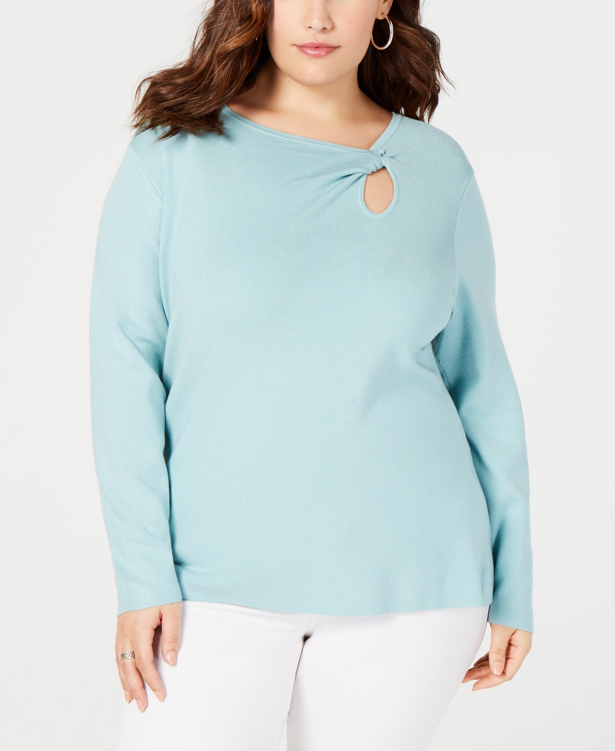 INC Plus Size Twist-Front Long-Sleeve Sweater