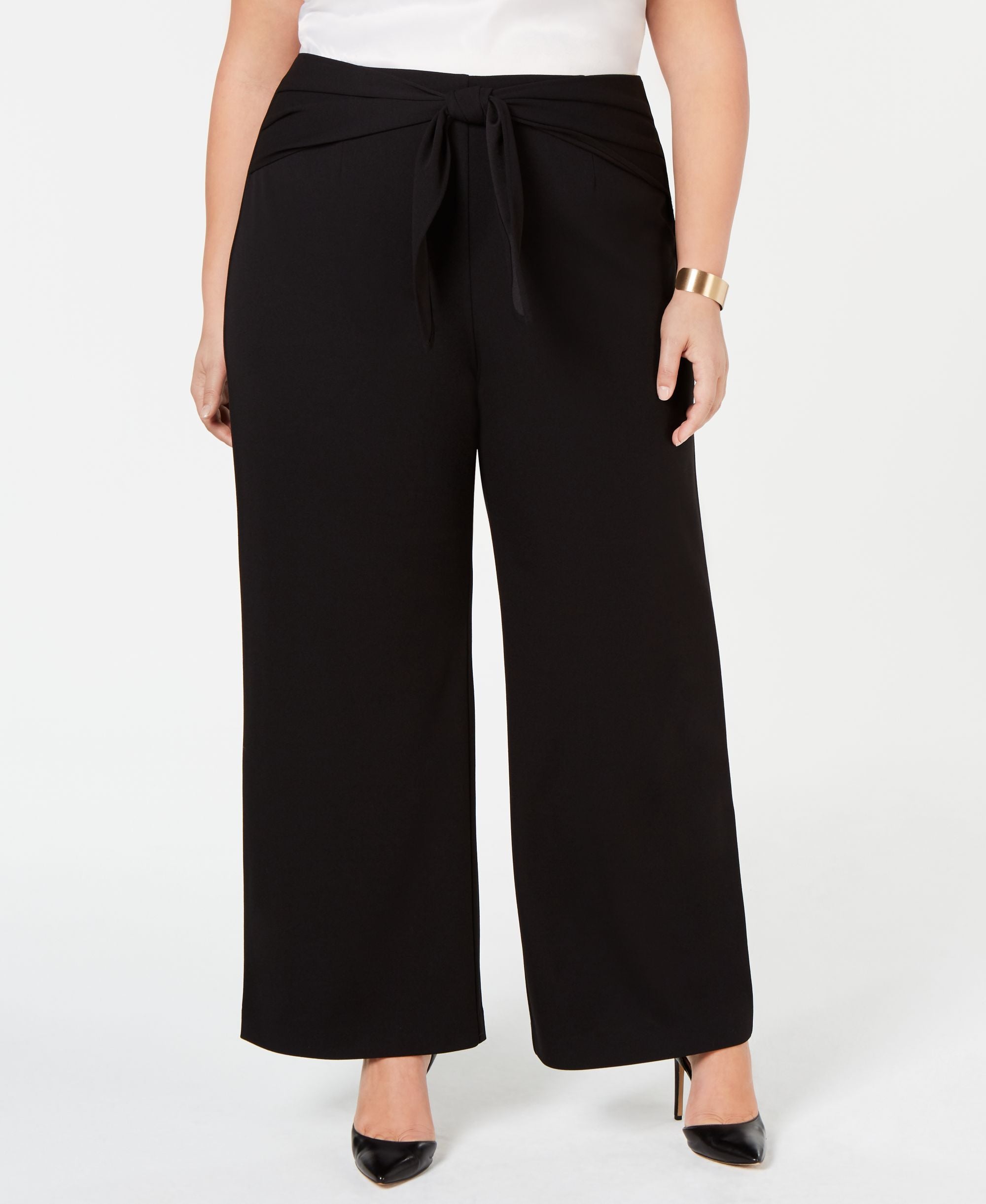 Alfani Plus Size Tie Waist Wide Leg Pants