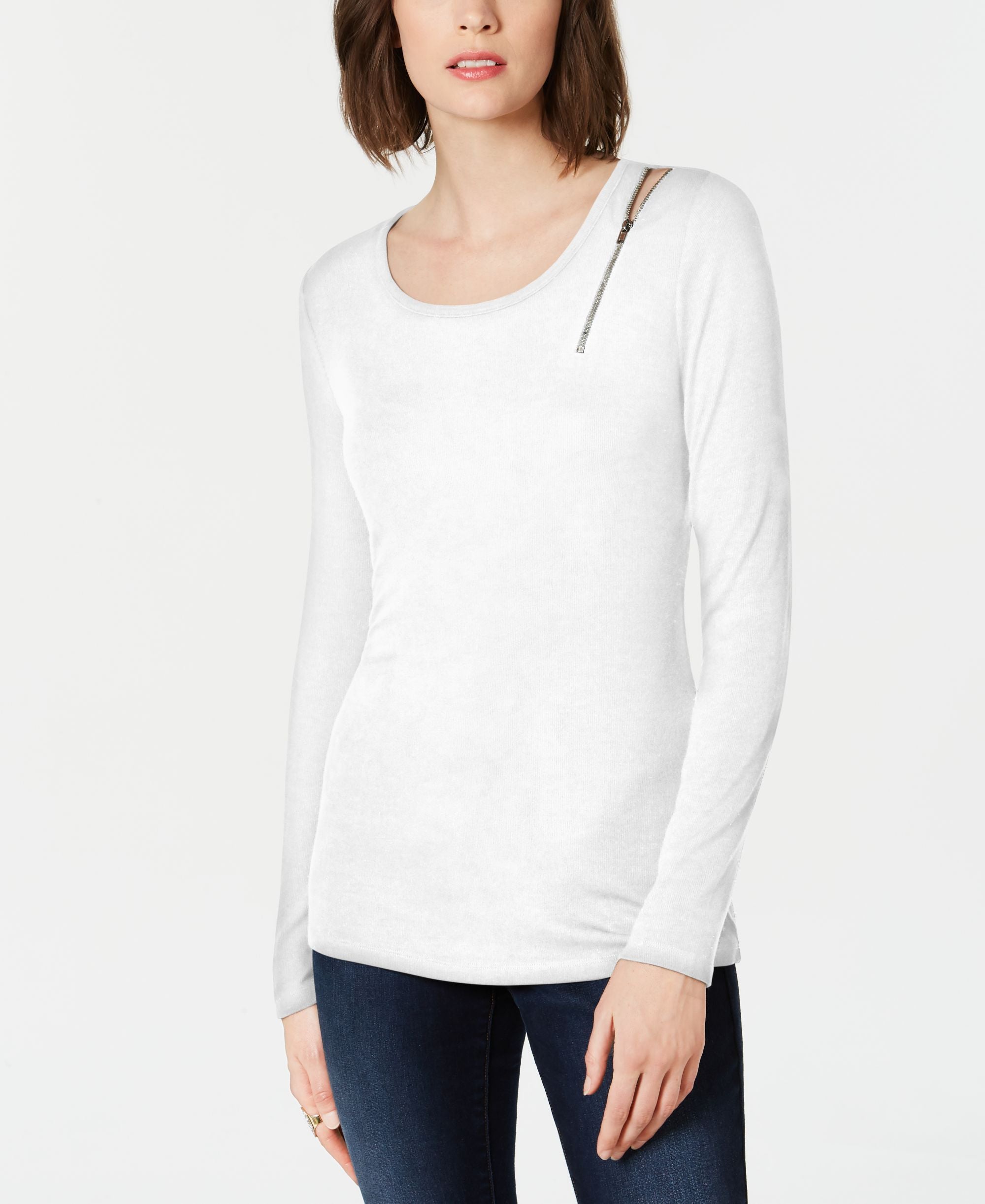 Zipper Detail Long Sleeve Top