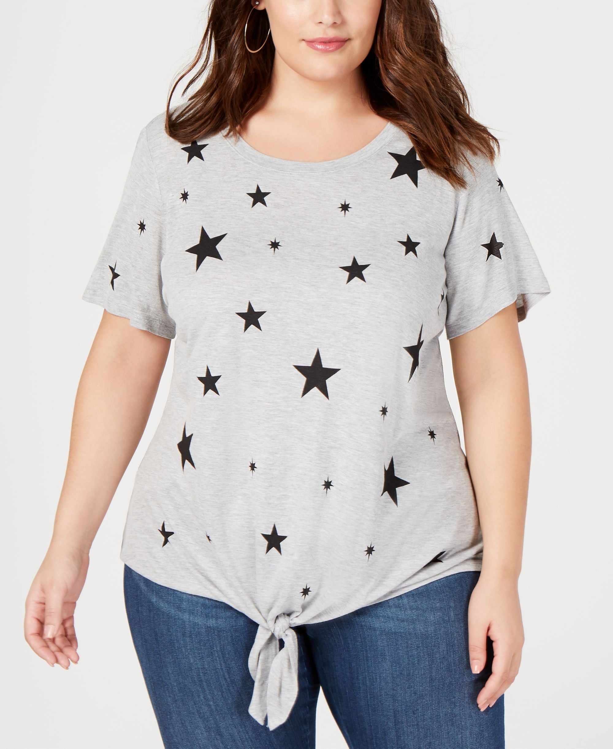 Plus Size Star Print Front Tie T-Shirt