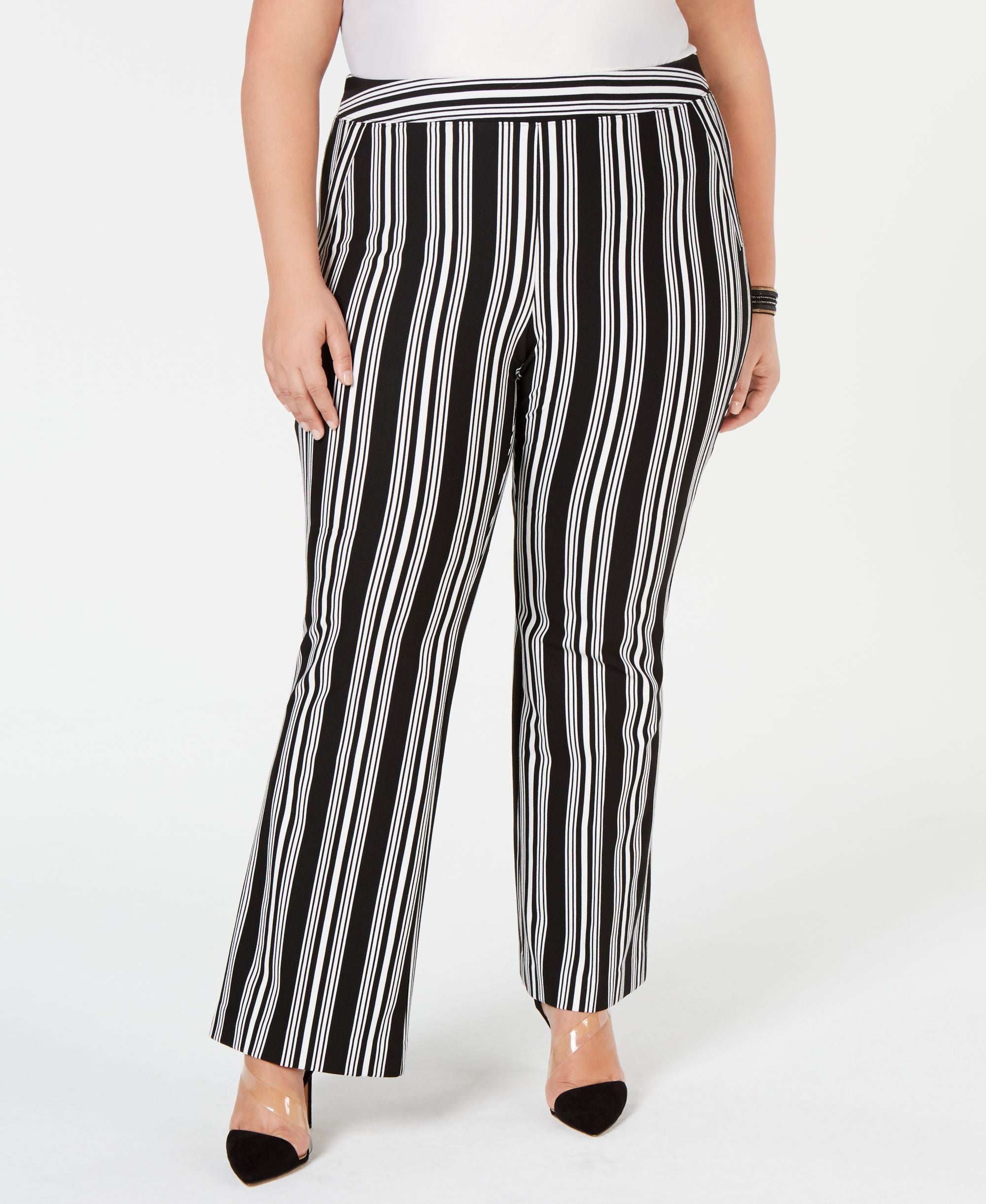 I.N.C. Plus Size Striped Ponte-Knit Boot-Cut Pants
