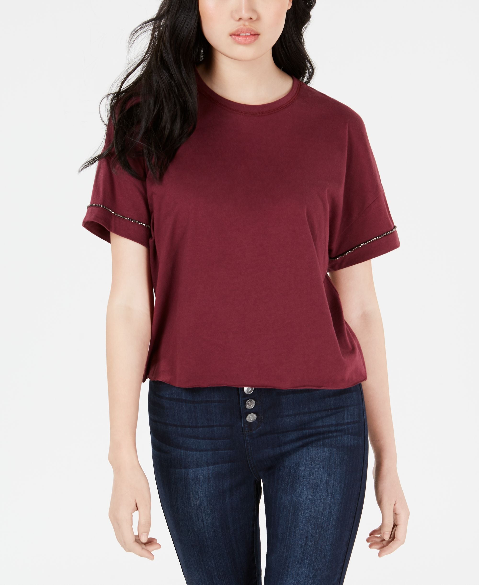 Carbon Copy Cropped Rhinestone Embellished T-Shirt