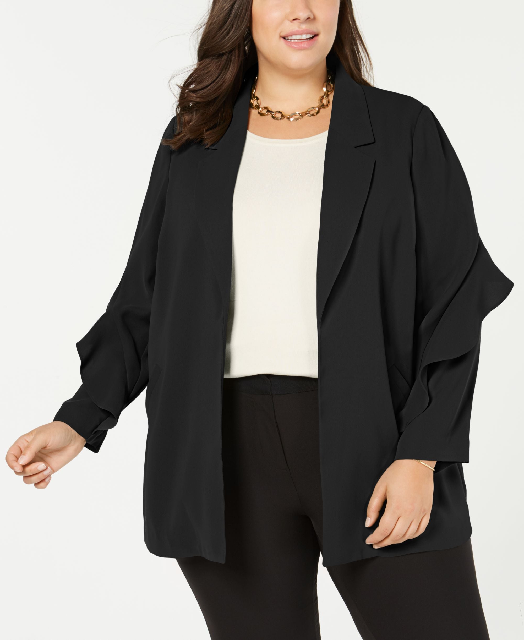 Plus Size Flounce-Sleeve Jacket