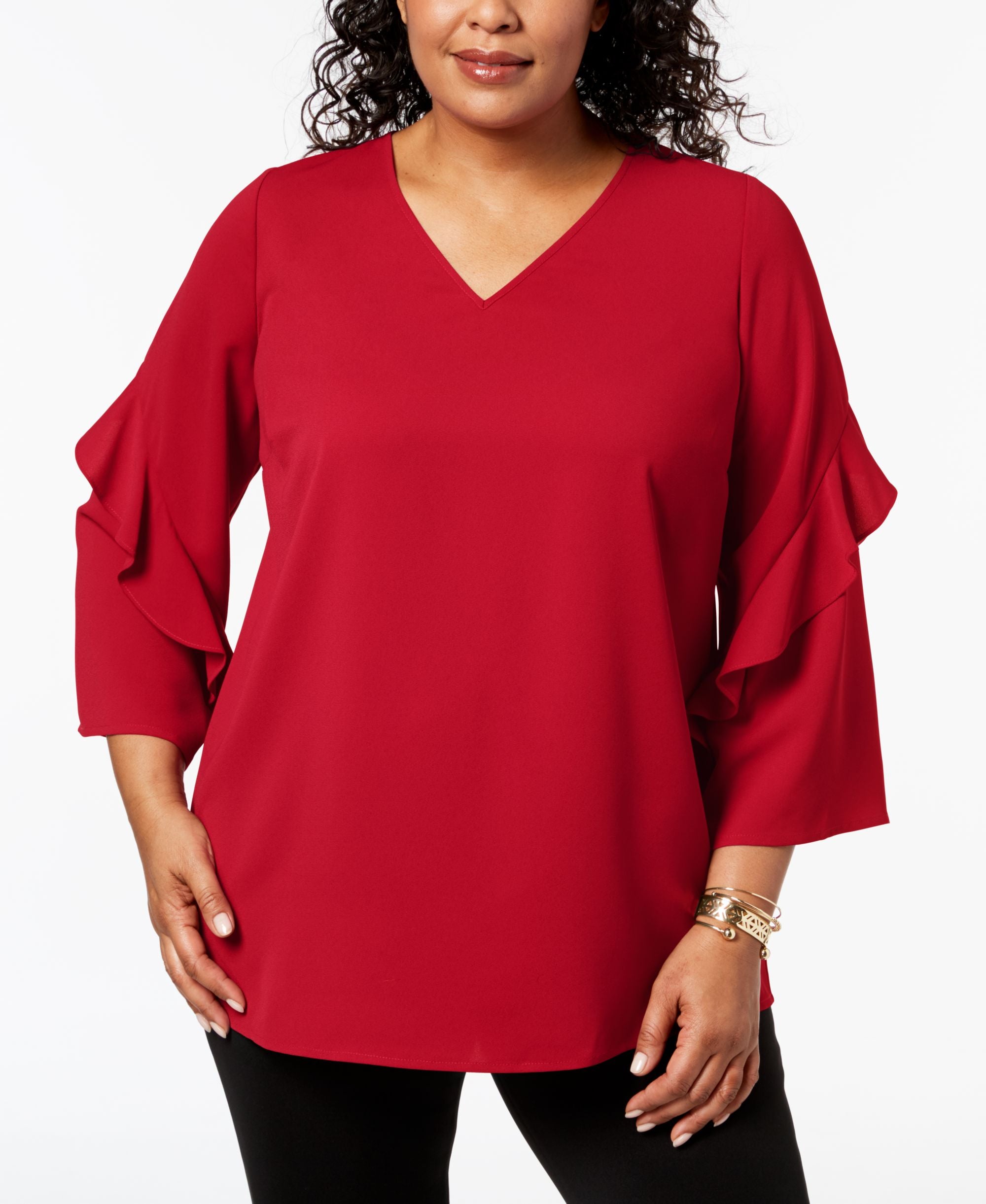 Plus Ruffled-Sleeve Zip-Back Top