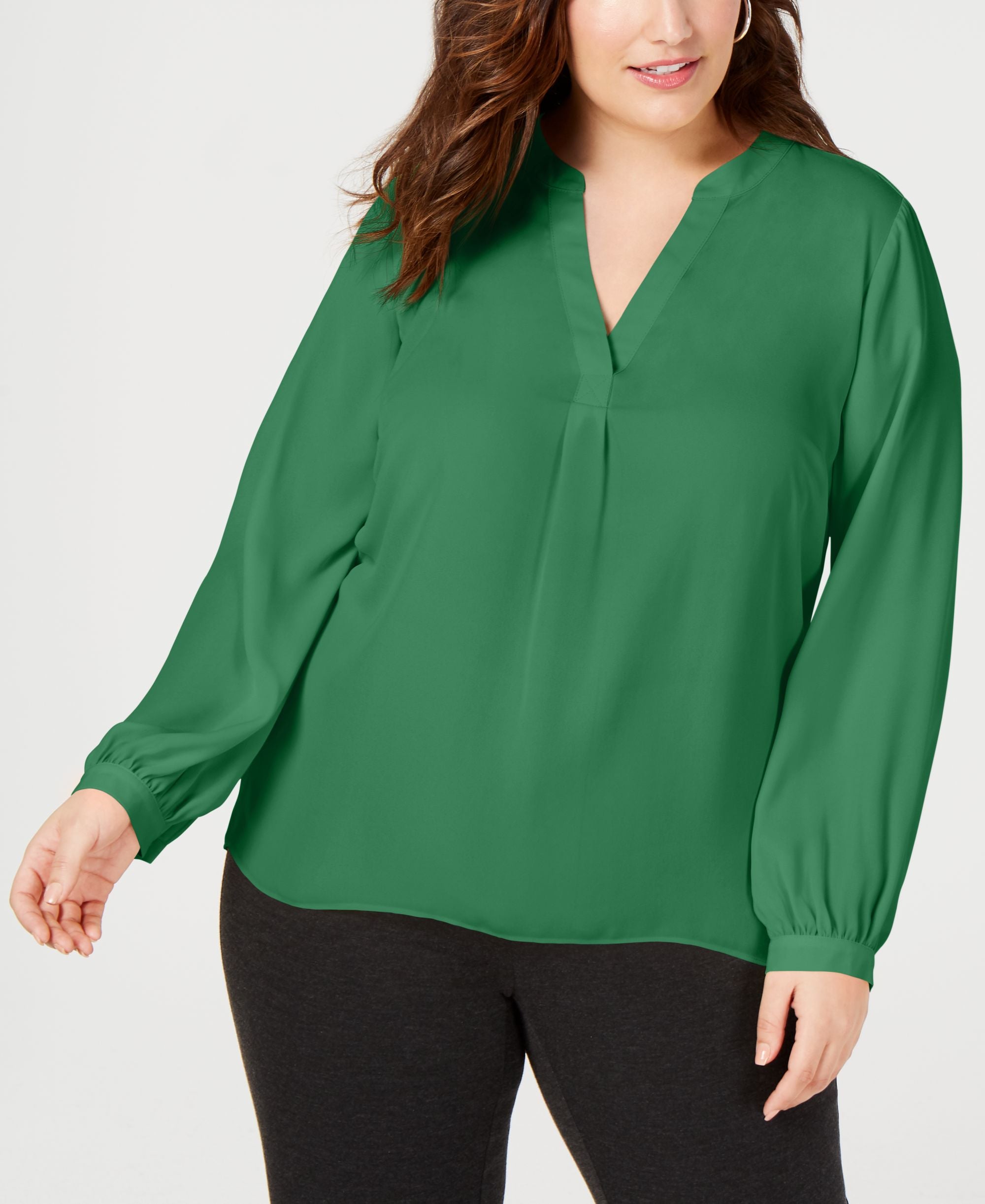 I.N.C. Plus Size V-Neck Woven Knit Top