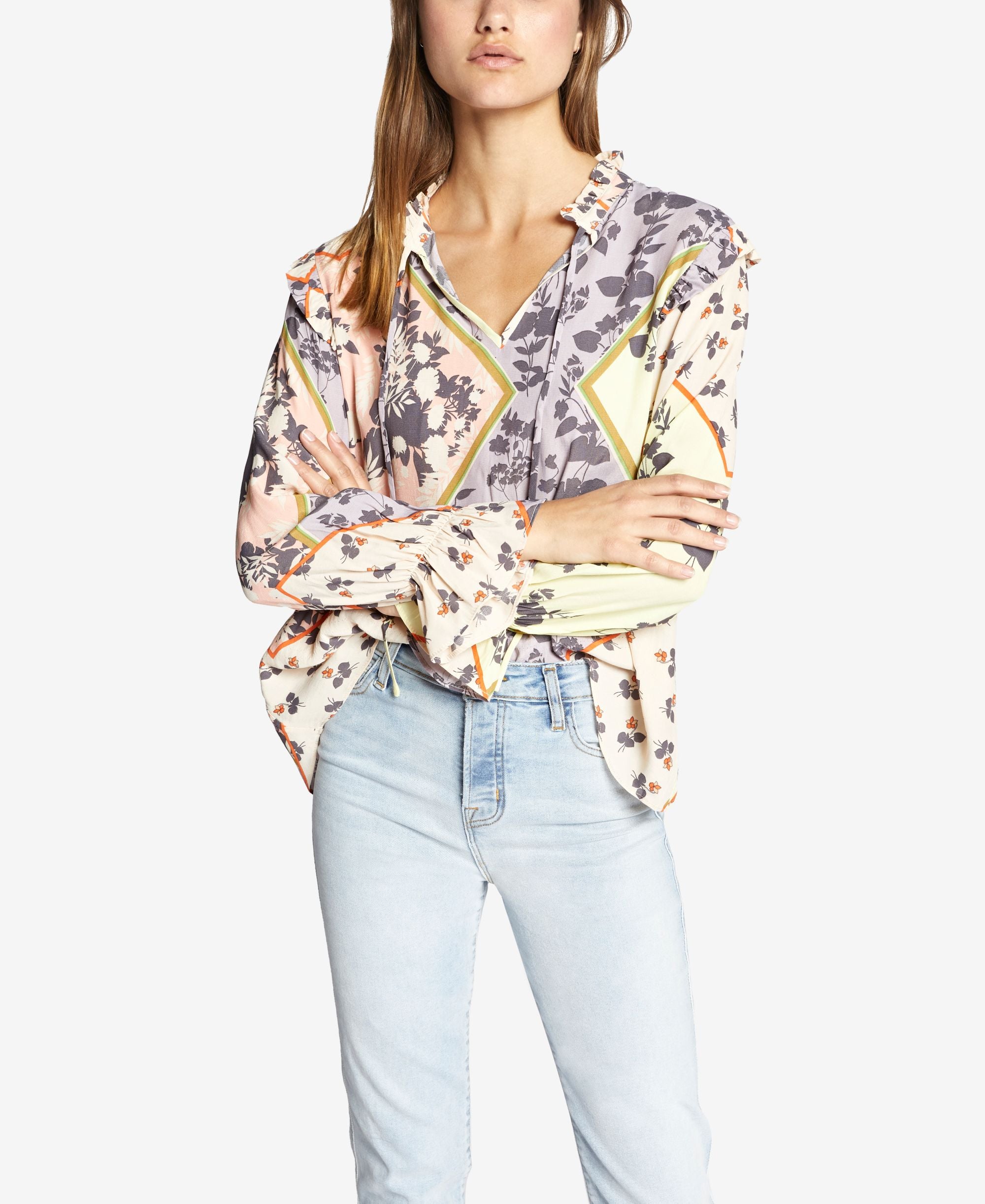 Sanctuary Floral Print Tie Neck Top