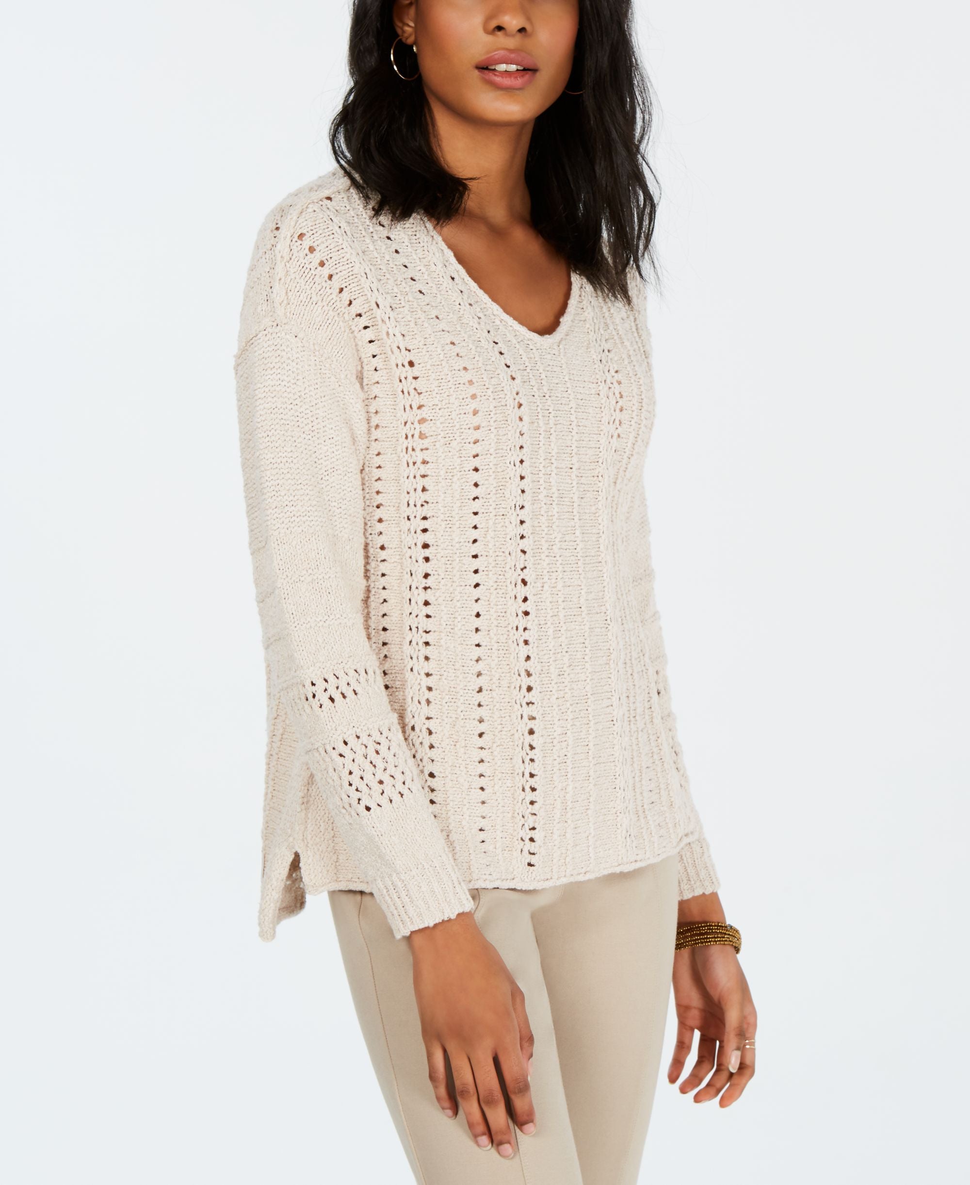 V-Neck Pointelle Sweater