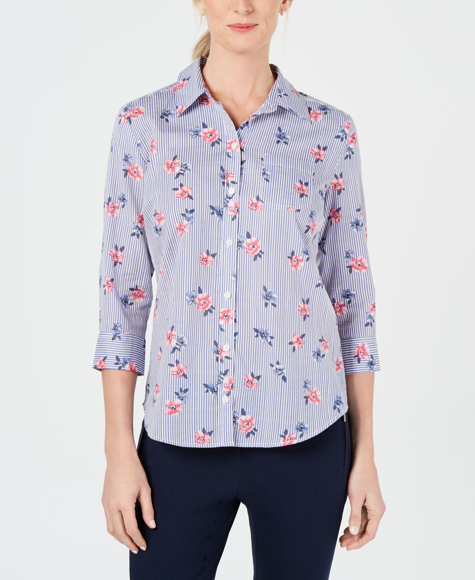 Karen Scott Petite Francesca Floral Button Up Shirt