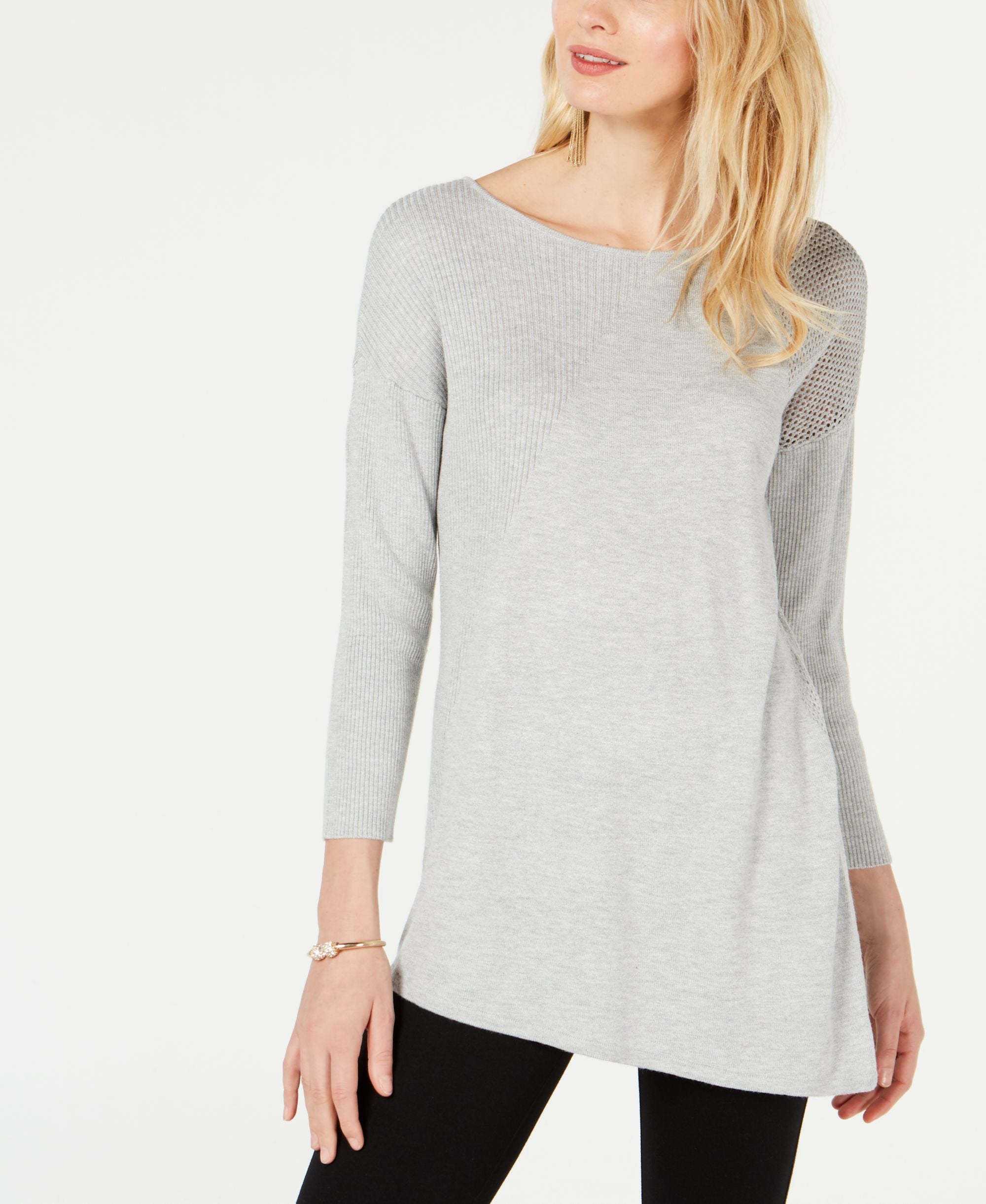 I.N.C. Petite Asymmetric Mixed-Knit Sweater