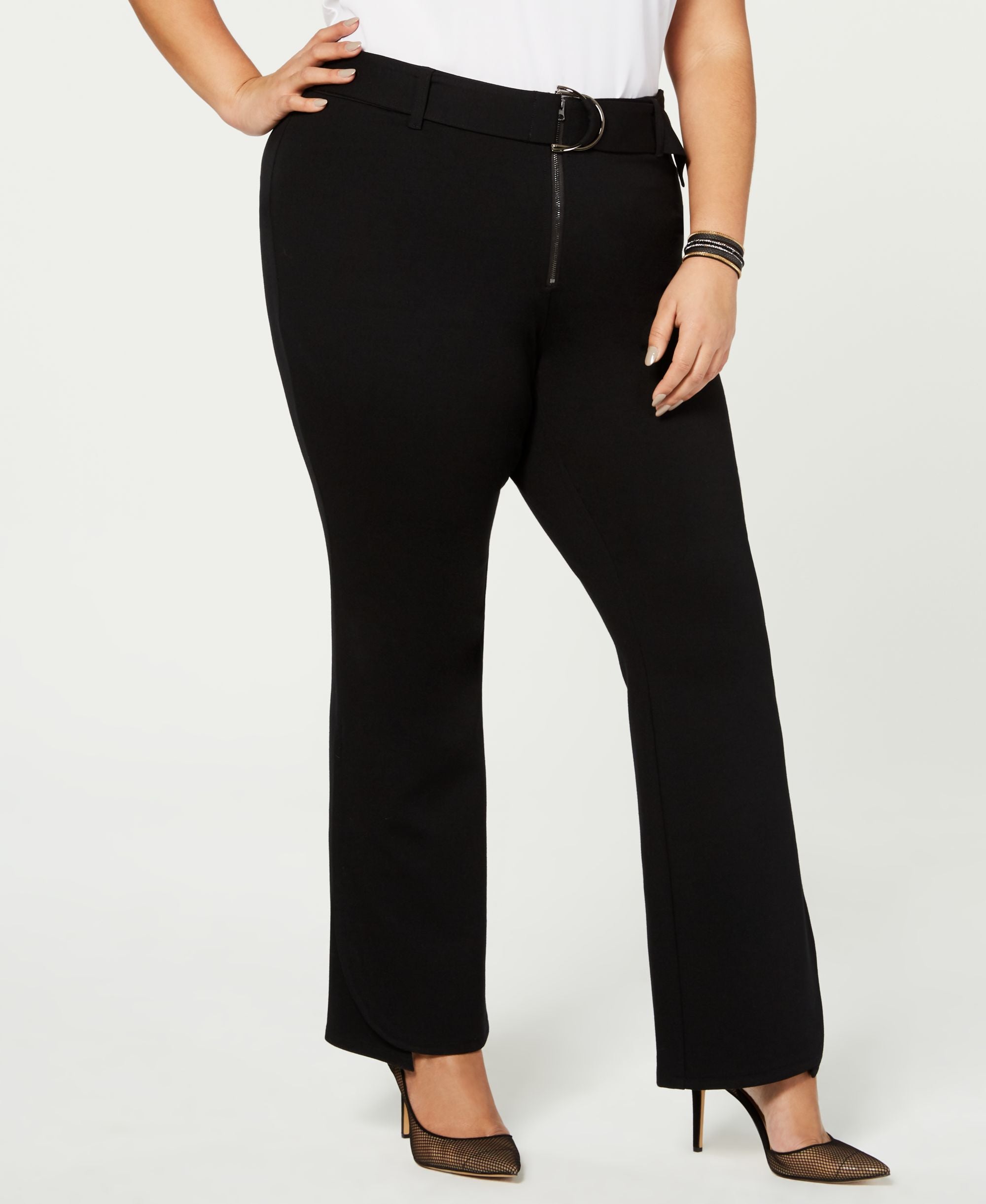 I.N.C. Petite Plus Size Belted Ponte Bootcut Pants