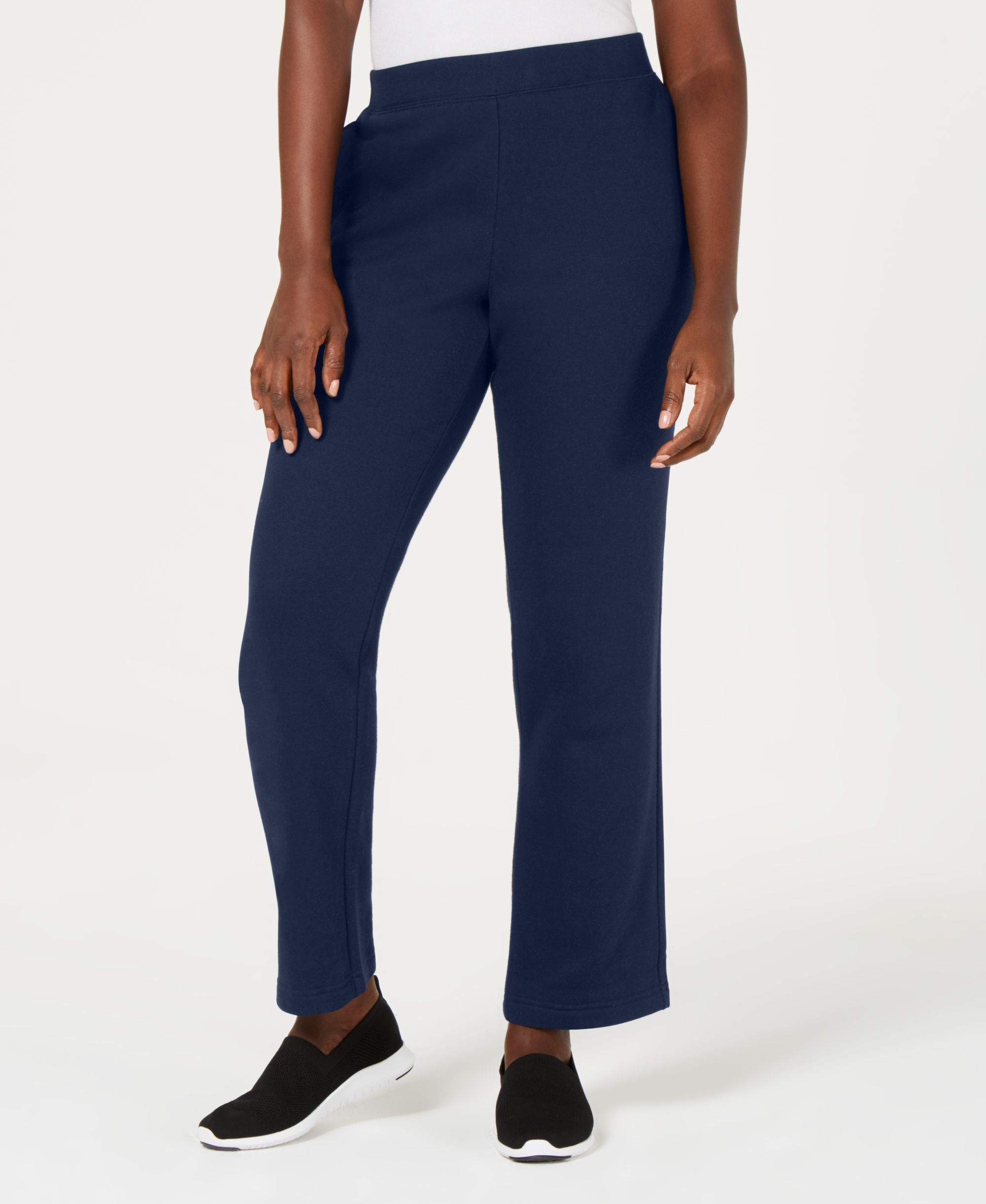 Fleece Knit Mid-rise Solid Pull-On Pants