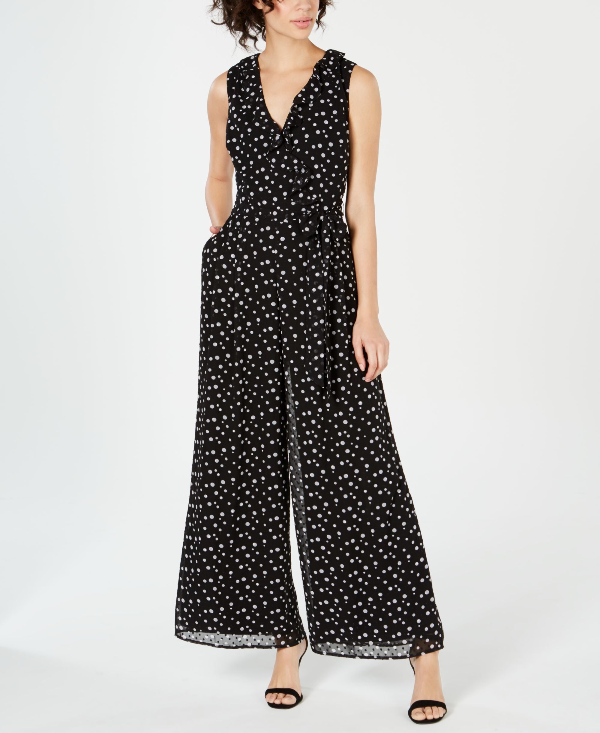 Donna Ricco Polka Dot Ruffled Jumpsuit