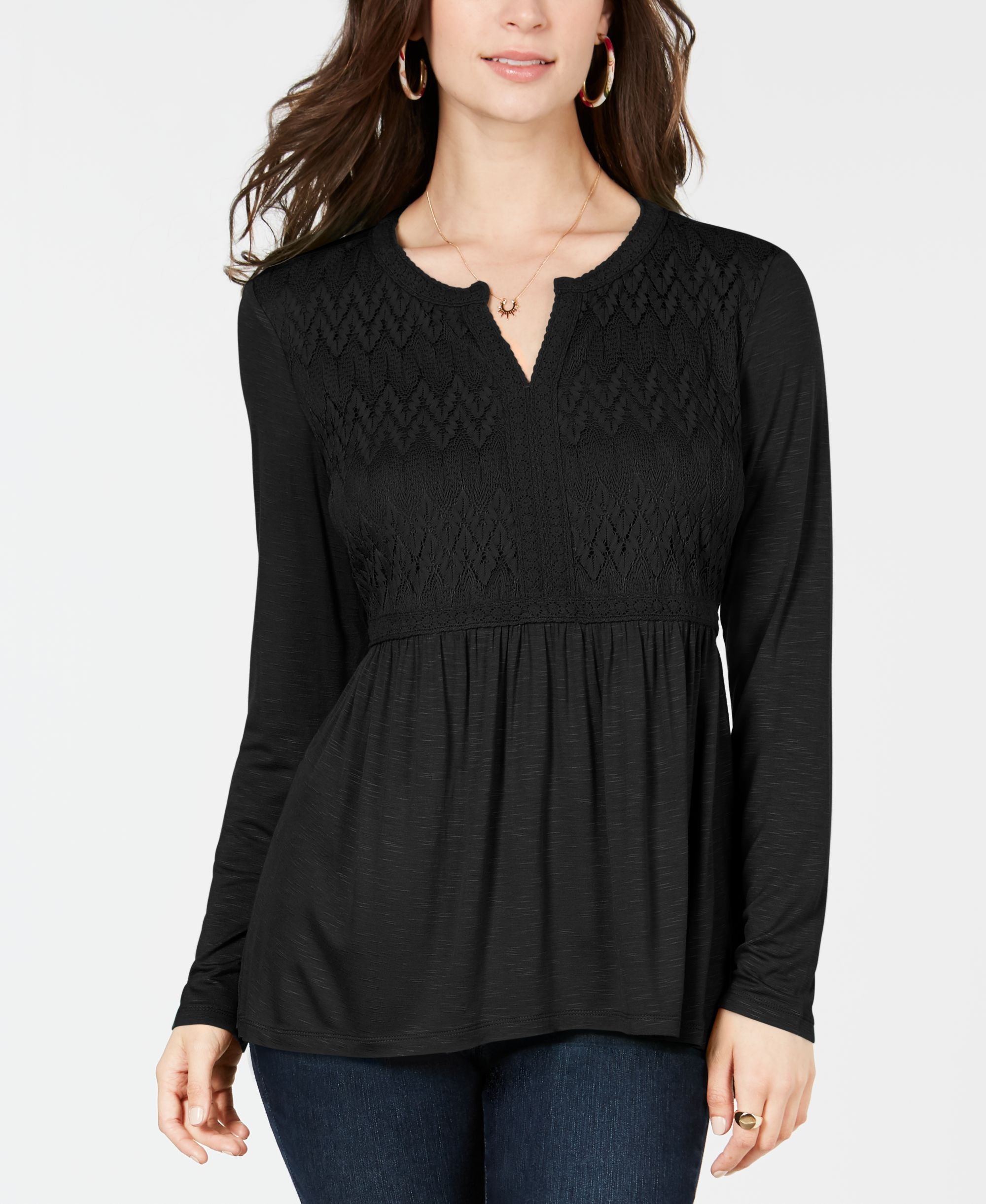 Style & Co Lace Front Draped Top