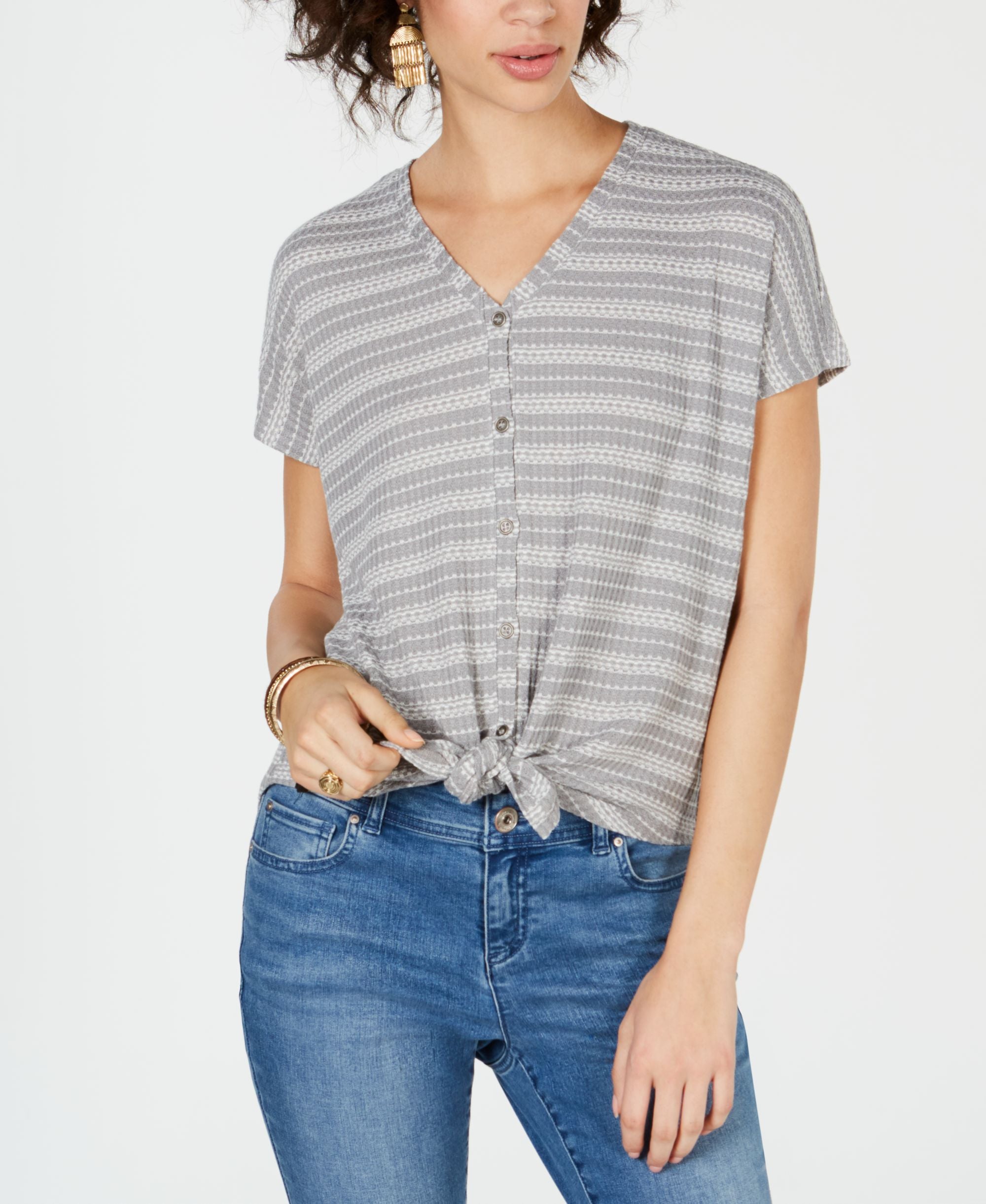 Style & Co Textured Tie Hem Shirt
