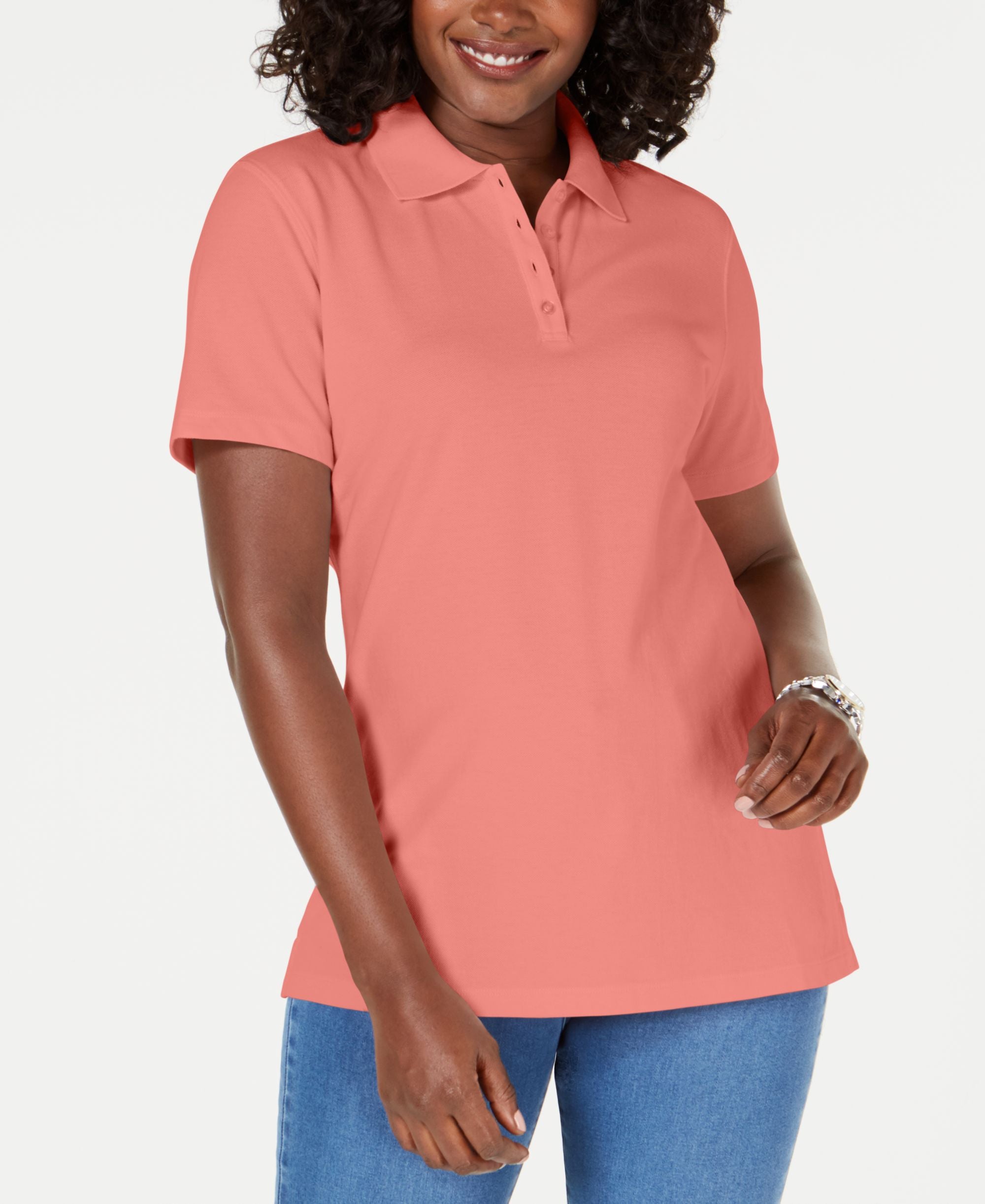 Karen Scott Cotton Pique Polo Top