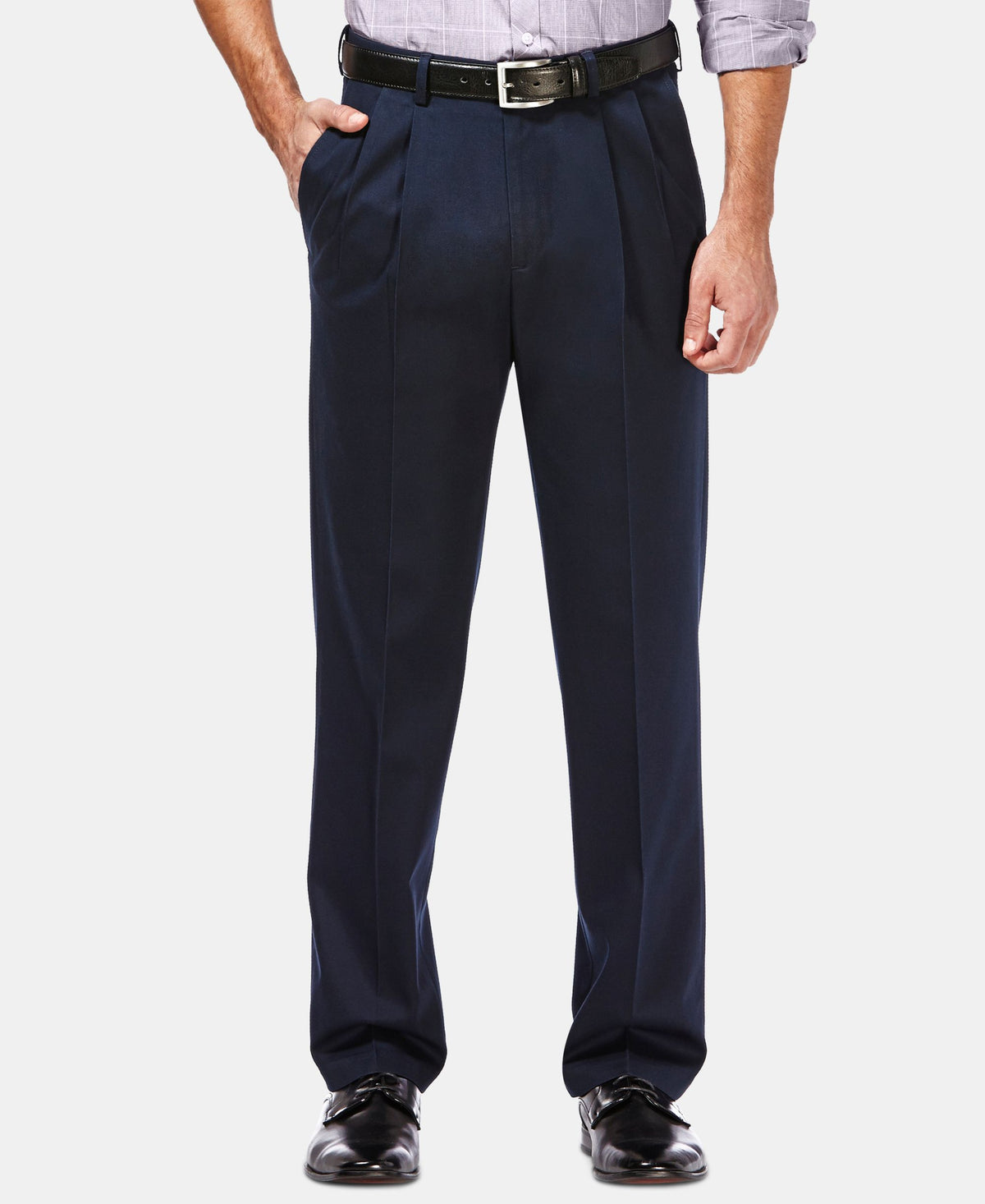 Men's Premium No Iron Khaki Classic Fit Pleat Hidden Expandable Waist Pants