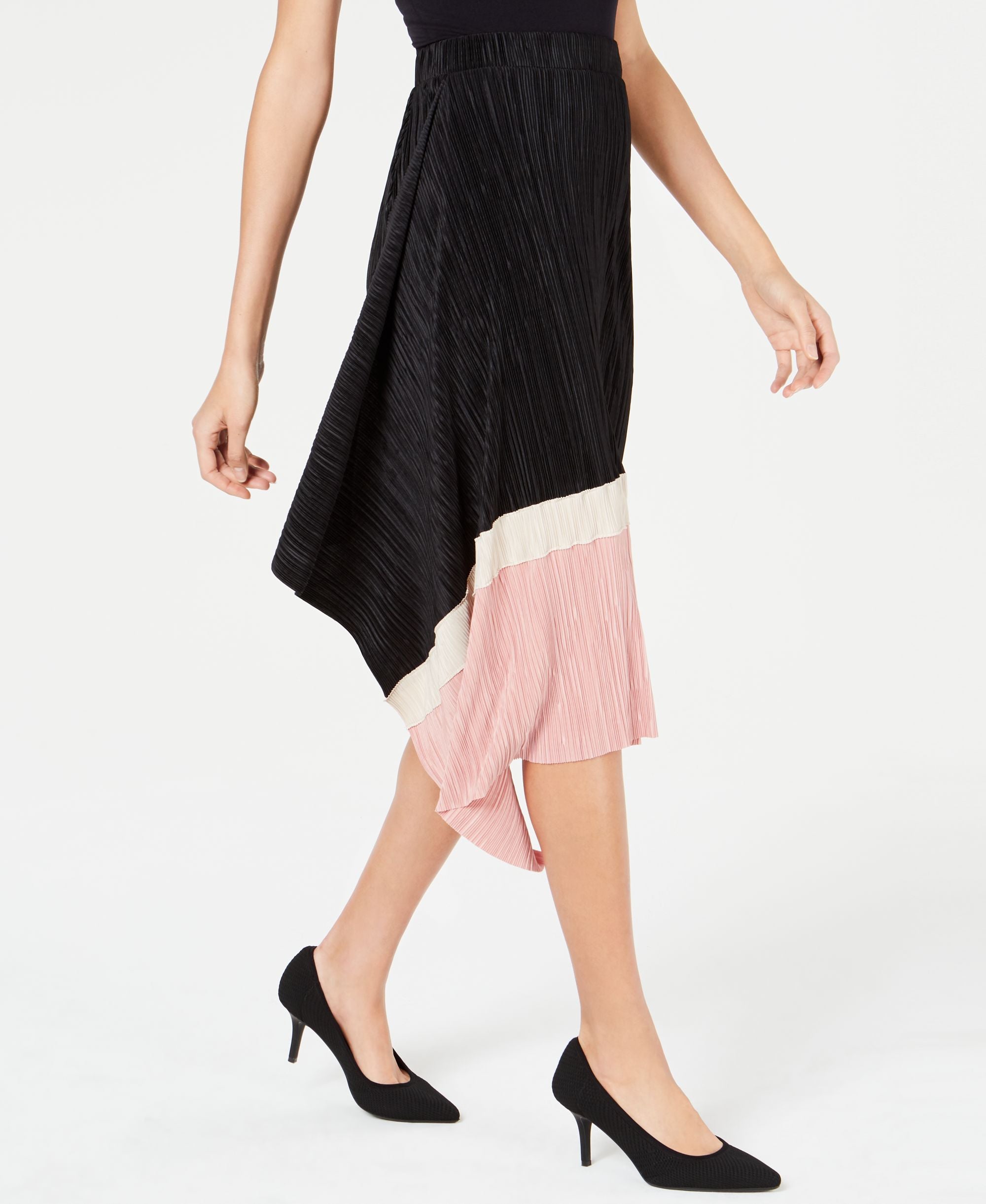 Alfani Petite Pleated Colorblocked Skirt
