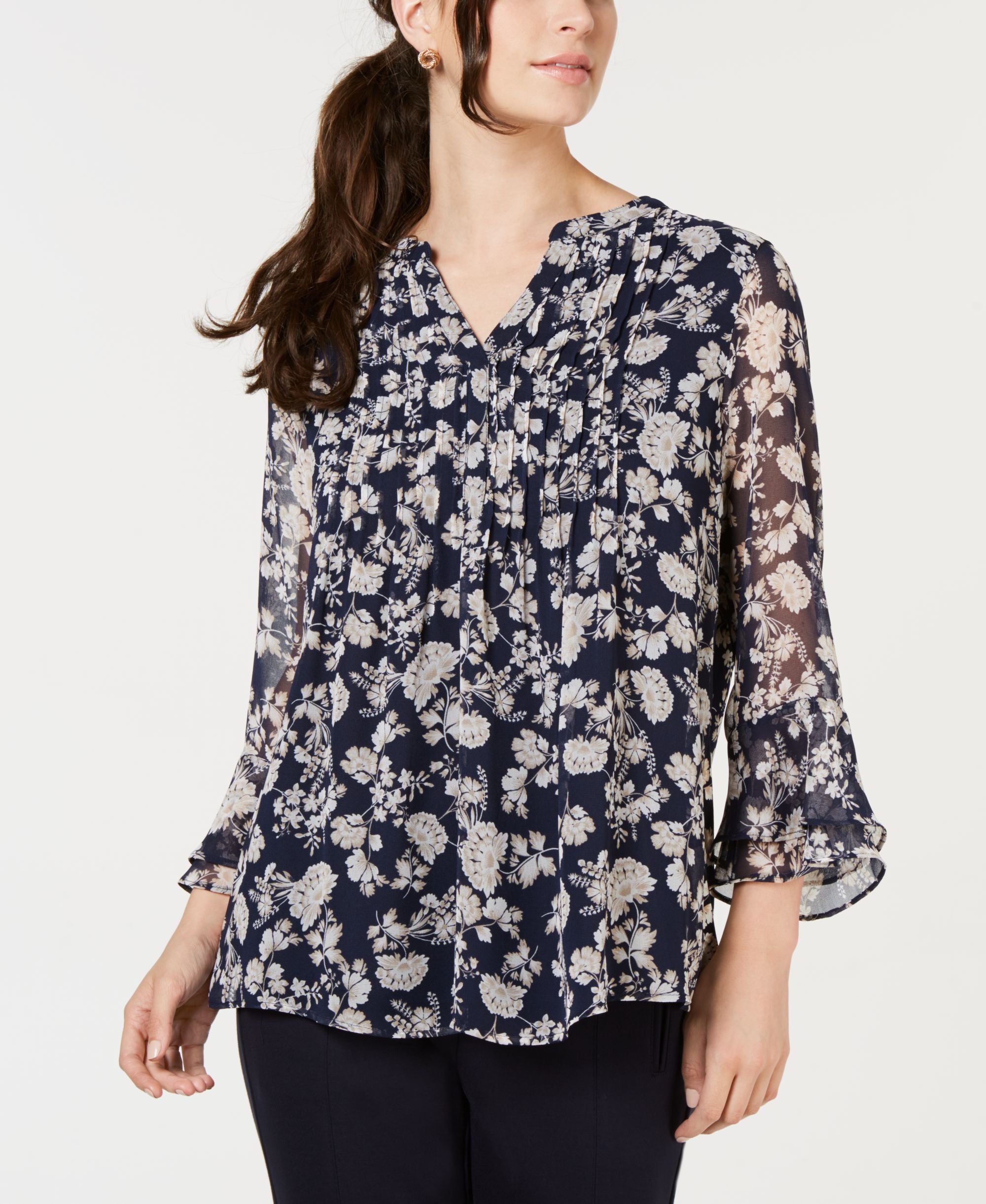 Charter Club Printed Pintuck Top