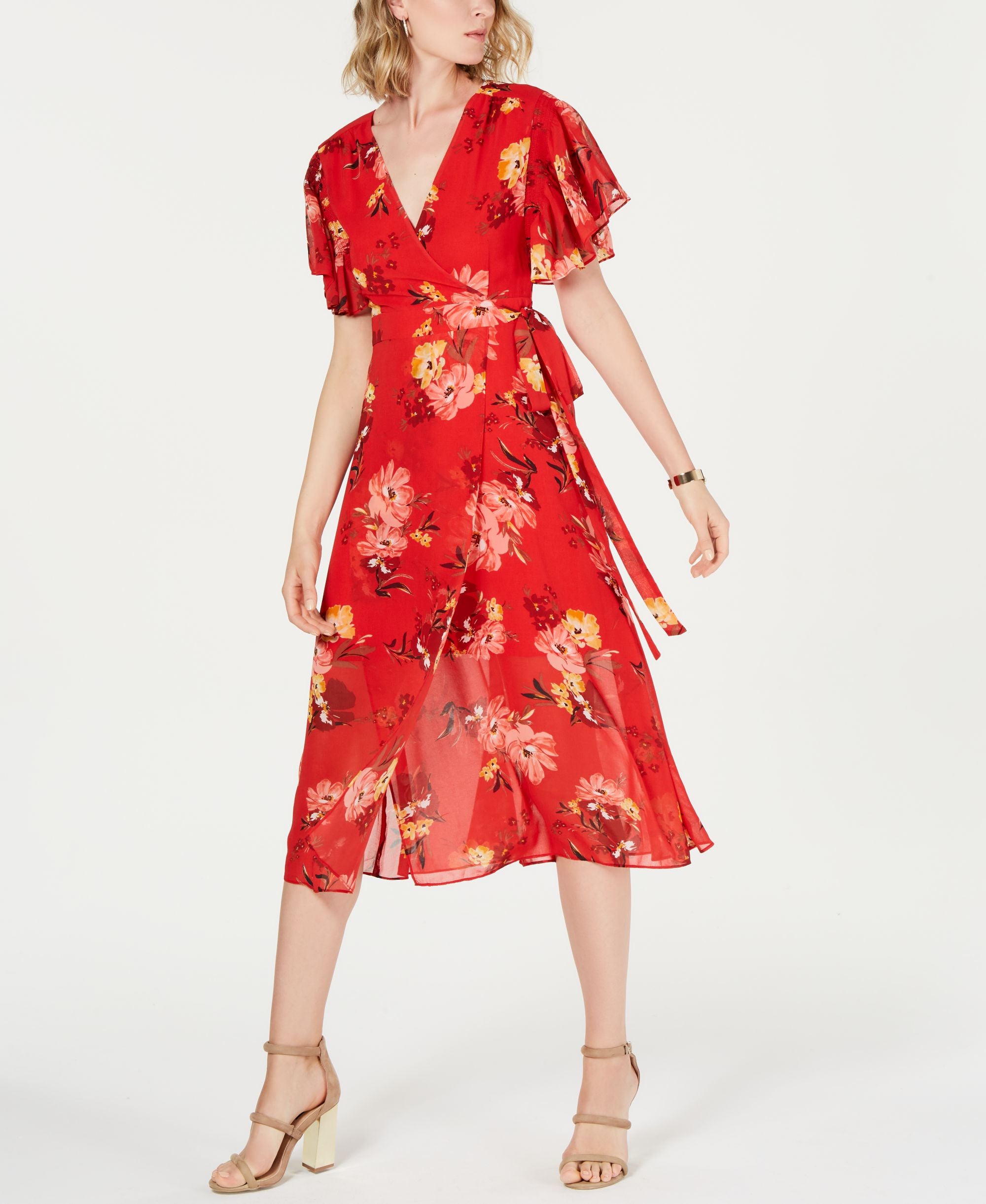 Vince Camuto Printed Ruffle Sleeve Dress