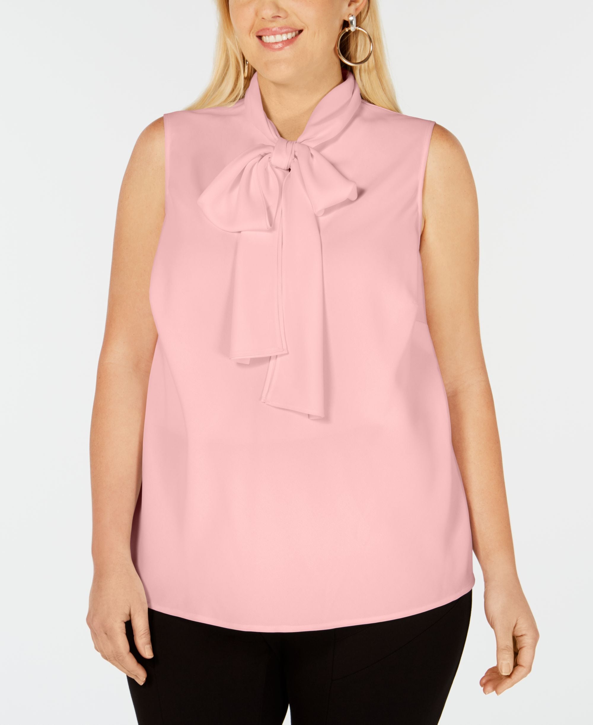 Bar III Trendy Plus Size Bow Neck Blouse