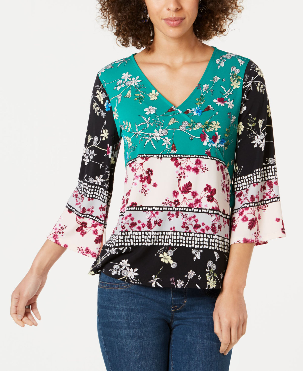 Colorblocked Bell-Sleeve Top