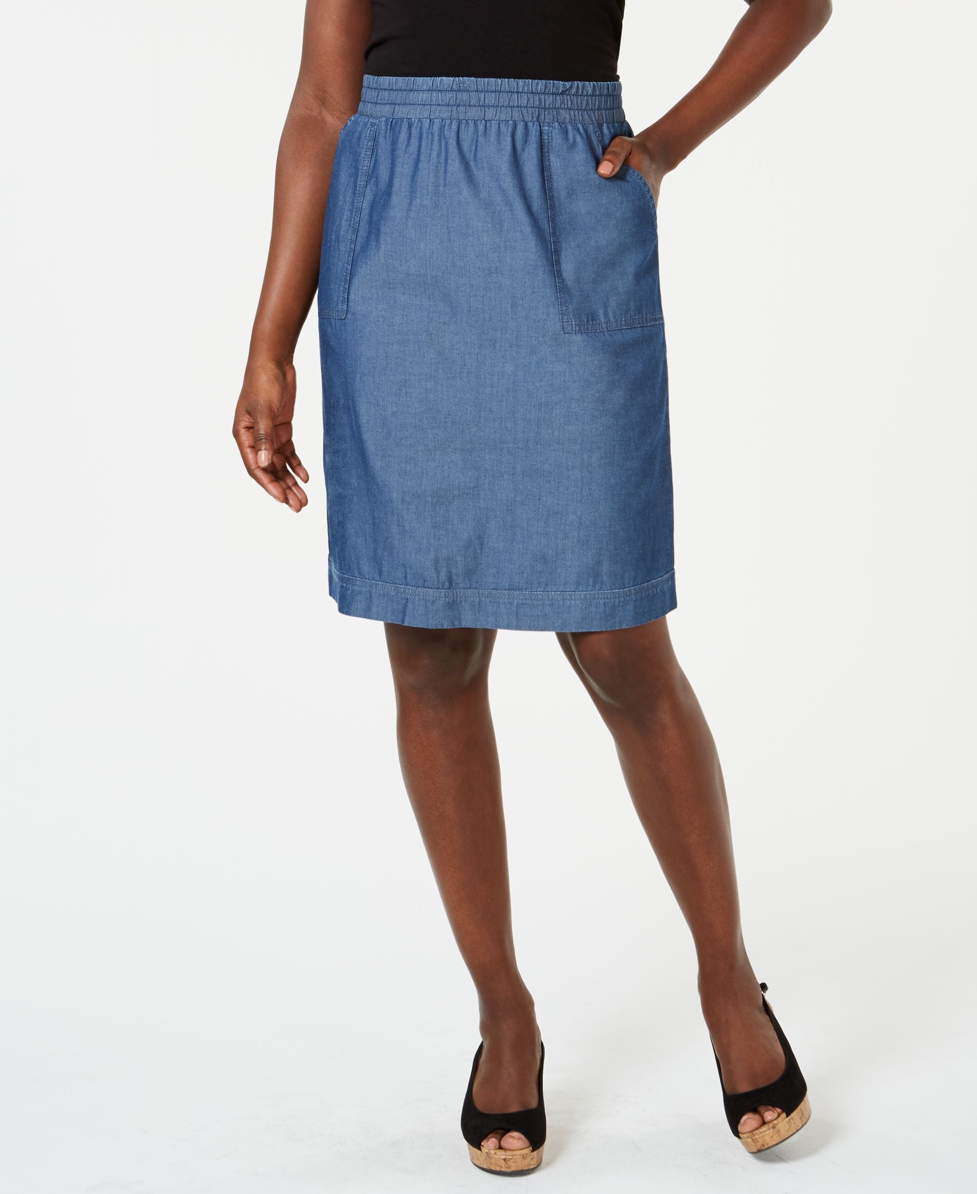 Karen Scott Petite Cotton Denim Skirt
