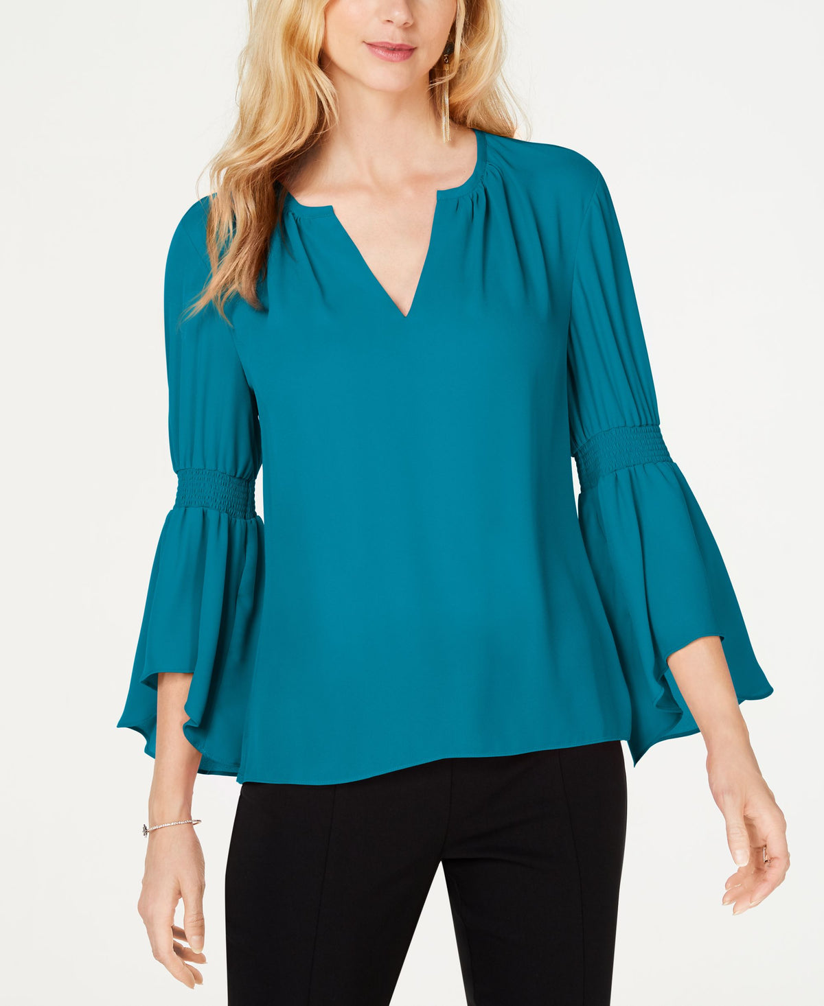 Petite Smocked Bell Sleeve Top