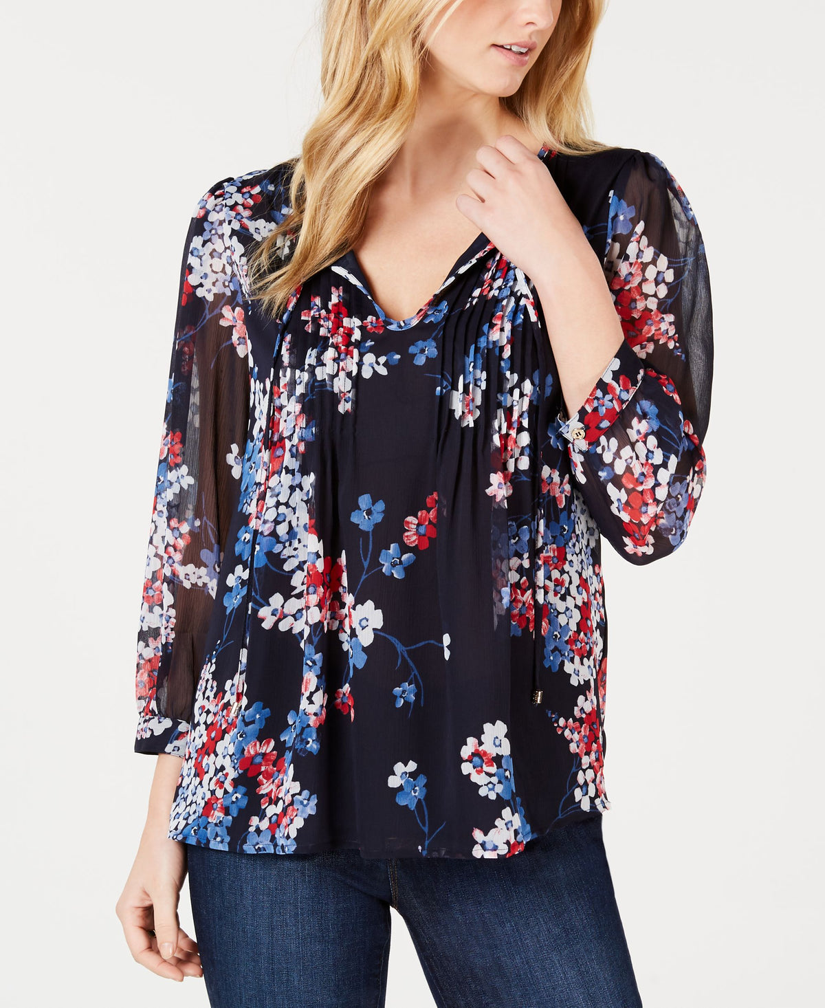 Tommy Hilfiger Long Sleeve Eloise Floral Pintuck Top