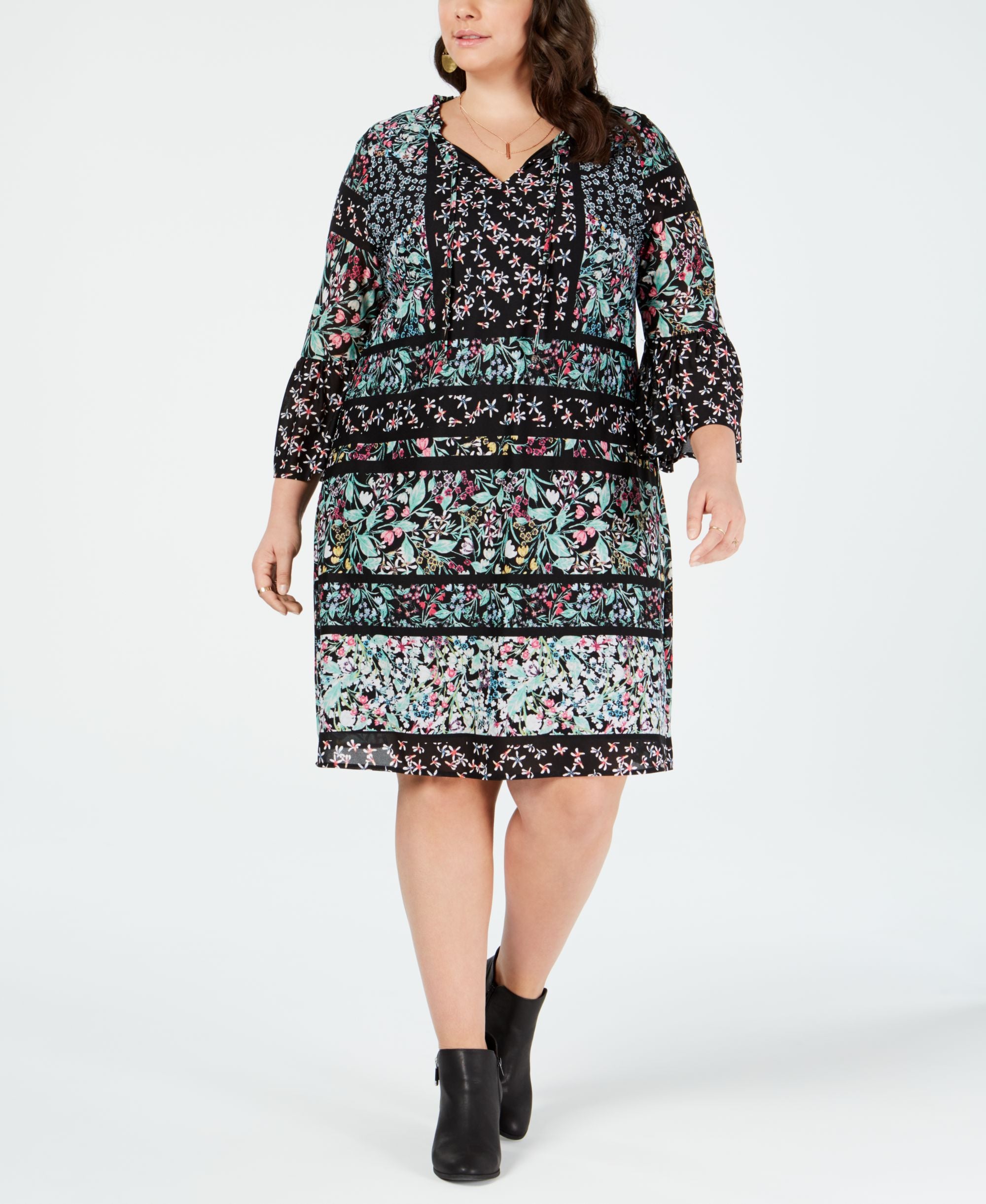 Style & Co Plus Size Mixed Print Trim Dress