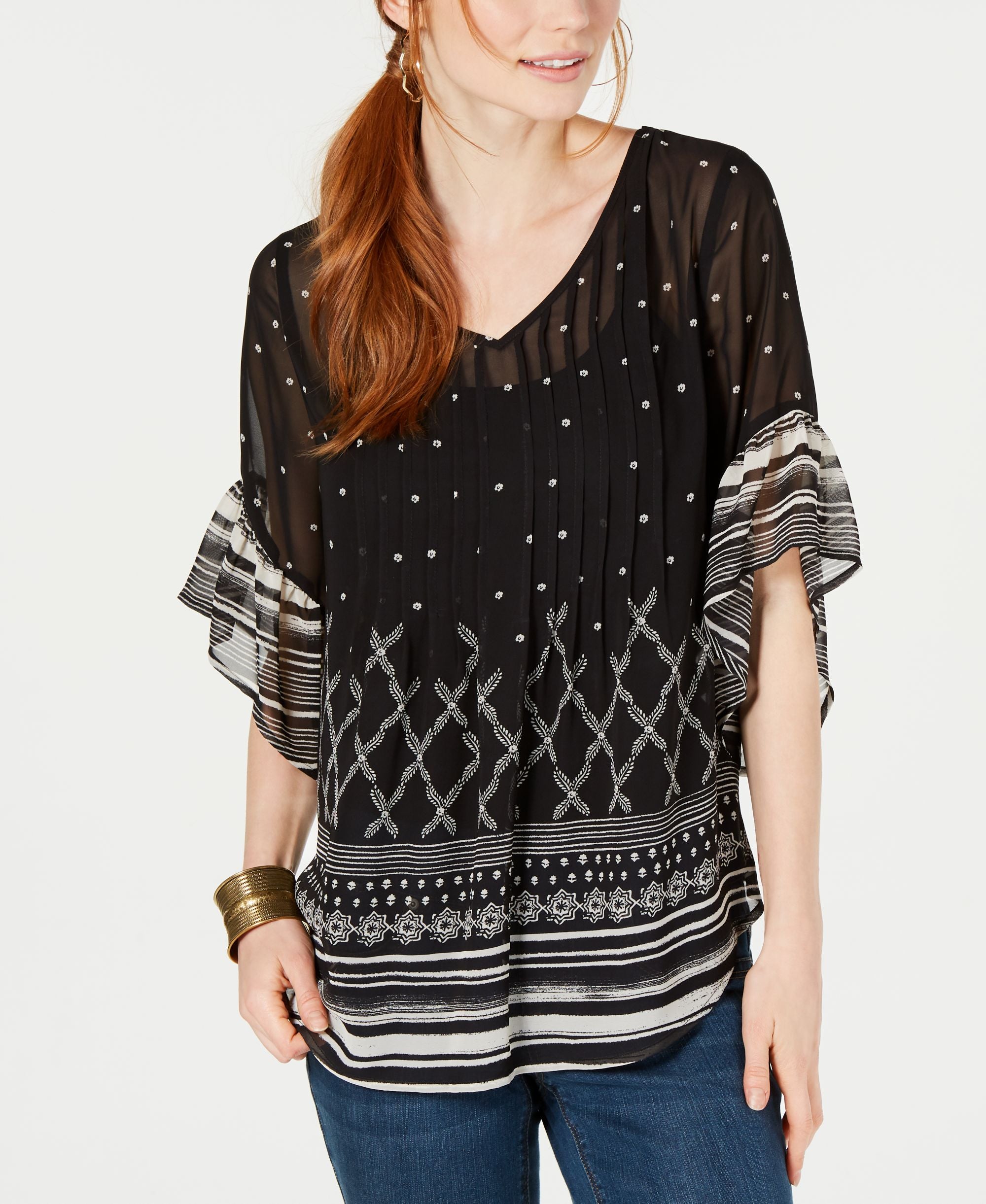 Style & Co Petite Pintucked Swing Top