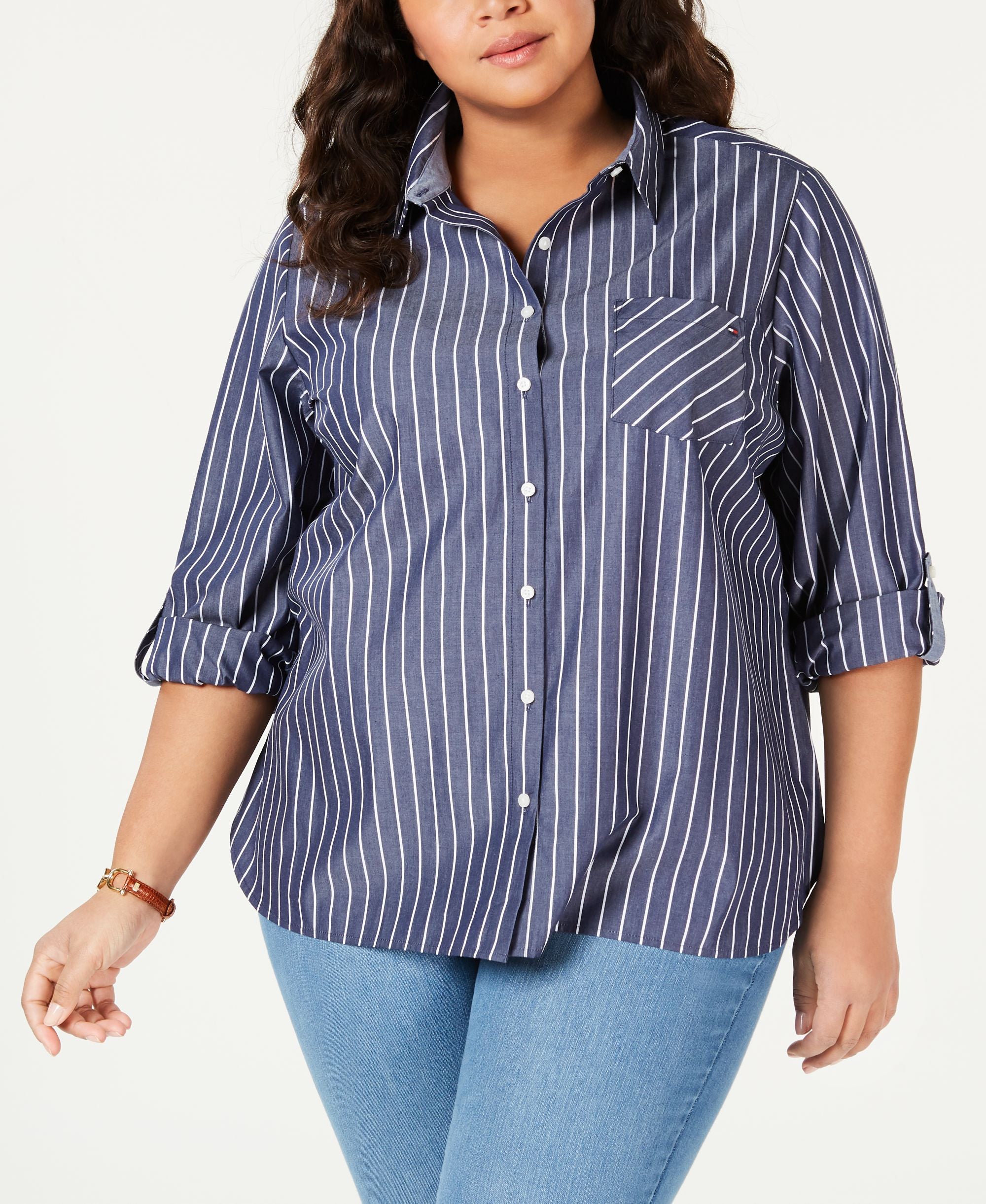 Tommy Hilfiger Plus Size Striped Button Up Shirt