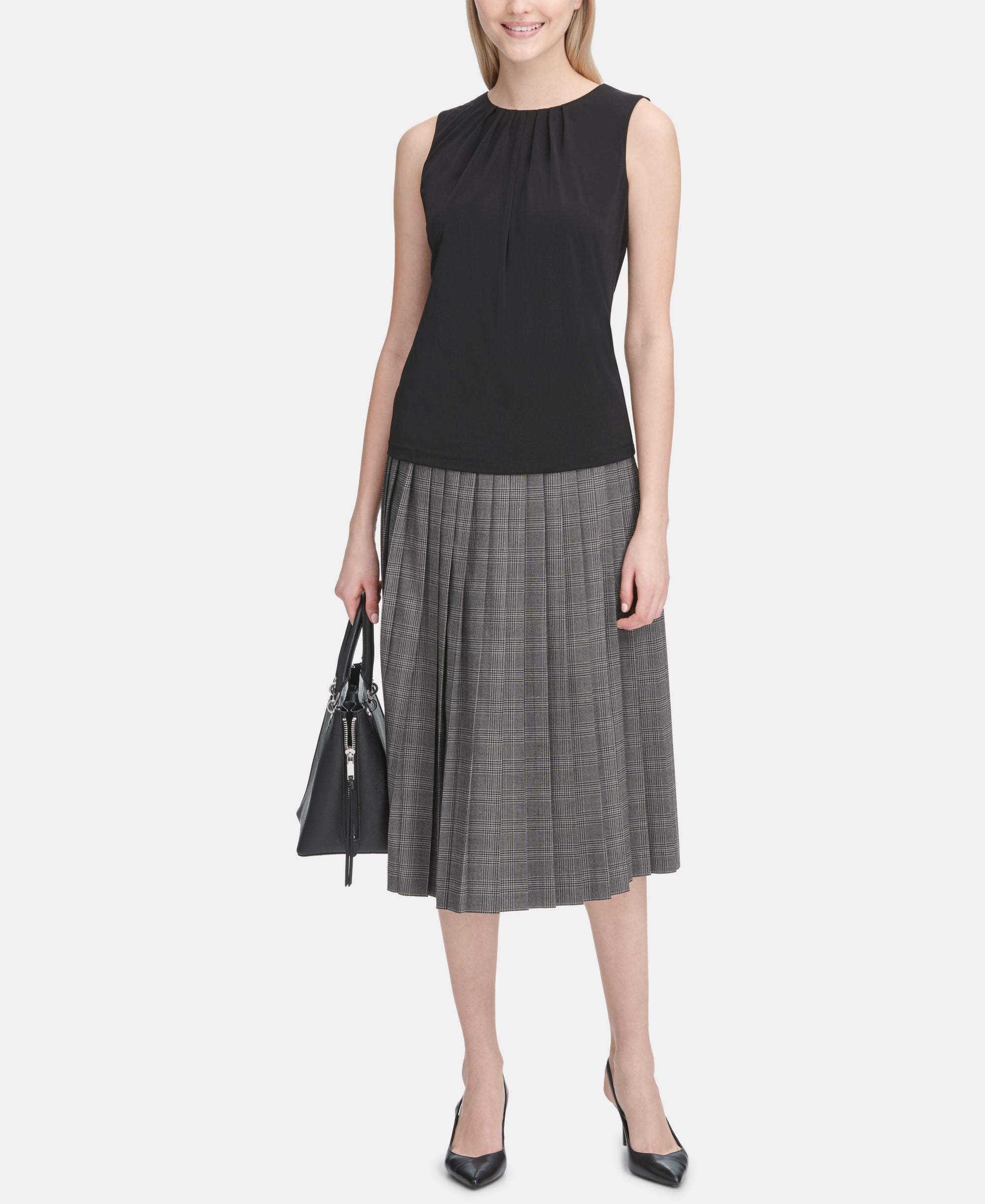 Calvin Klein Plaid Pleated A Line Skirt