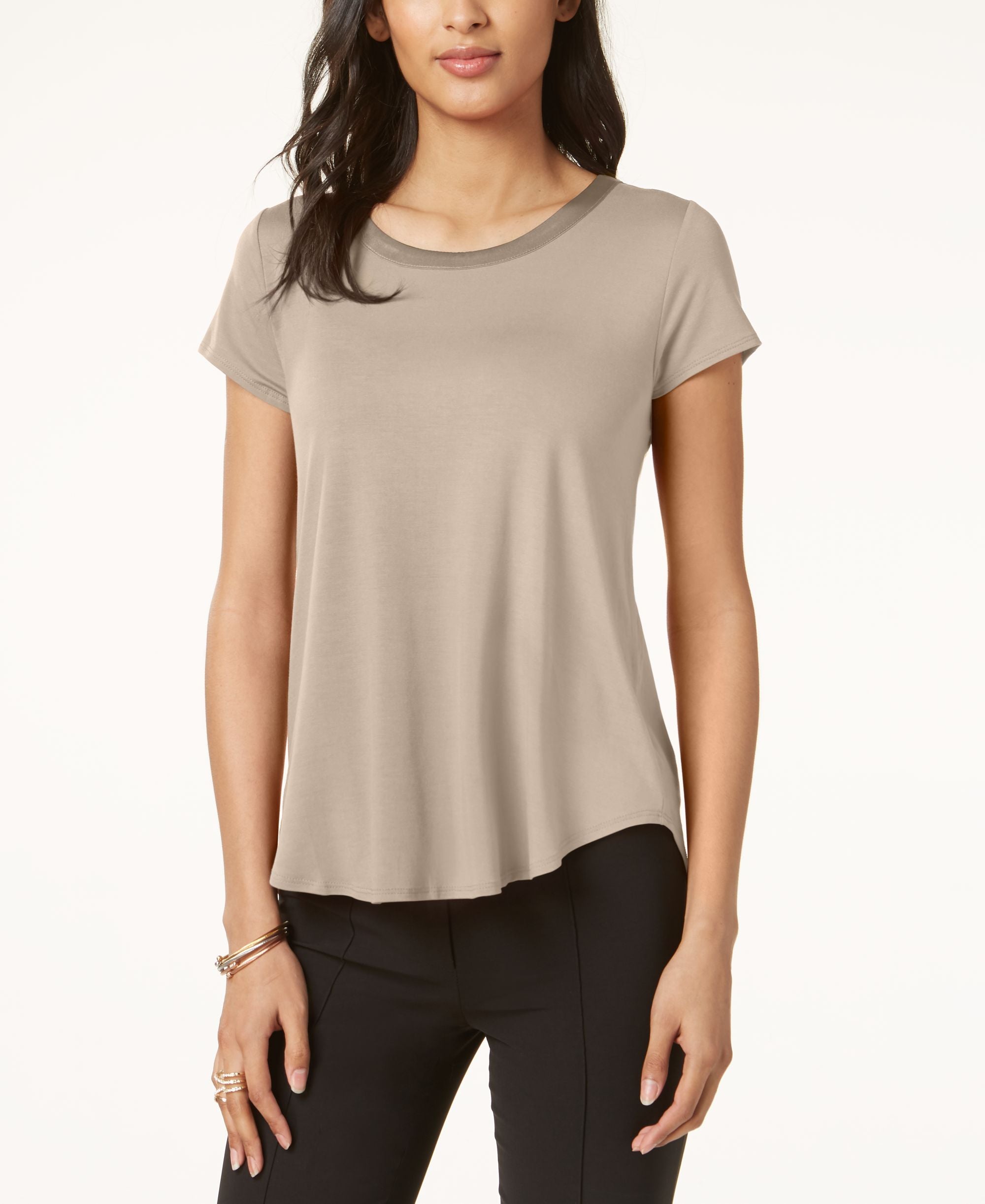 Satin-Trim High-Low T-Shirt