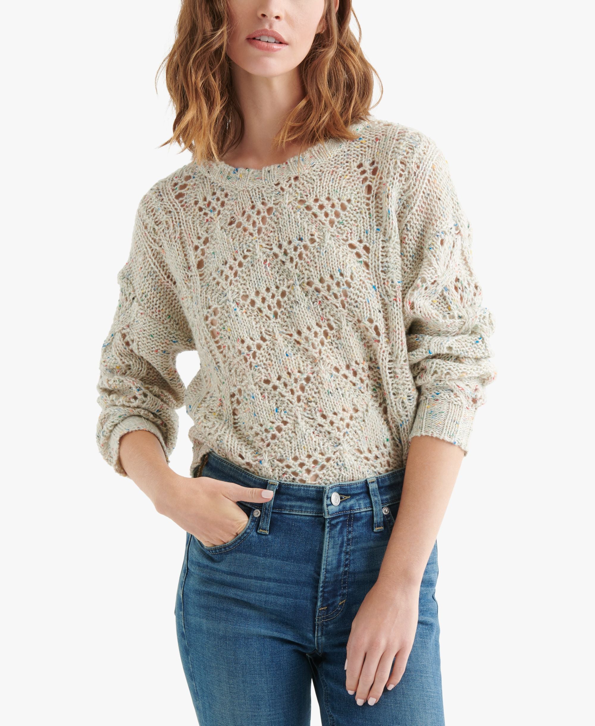 Lucky Brand Marled Pointelle Knit Sweater
