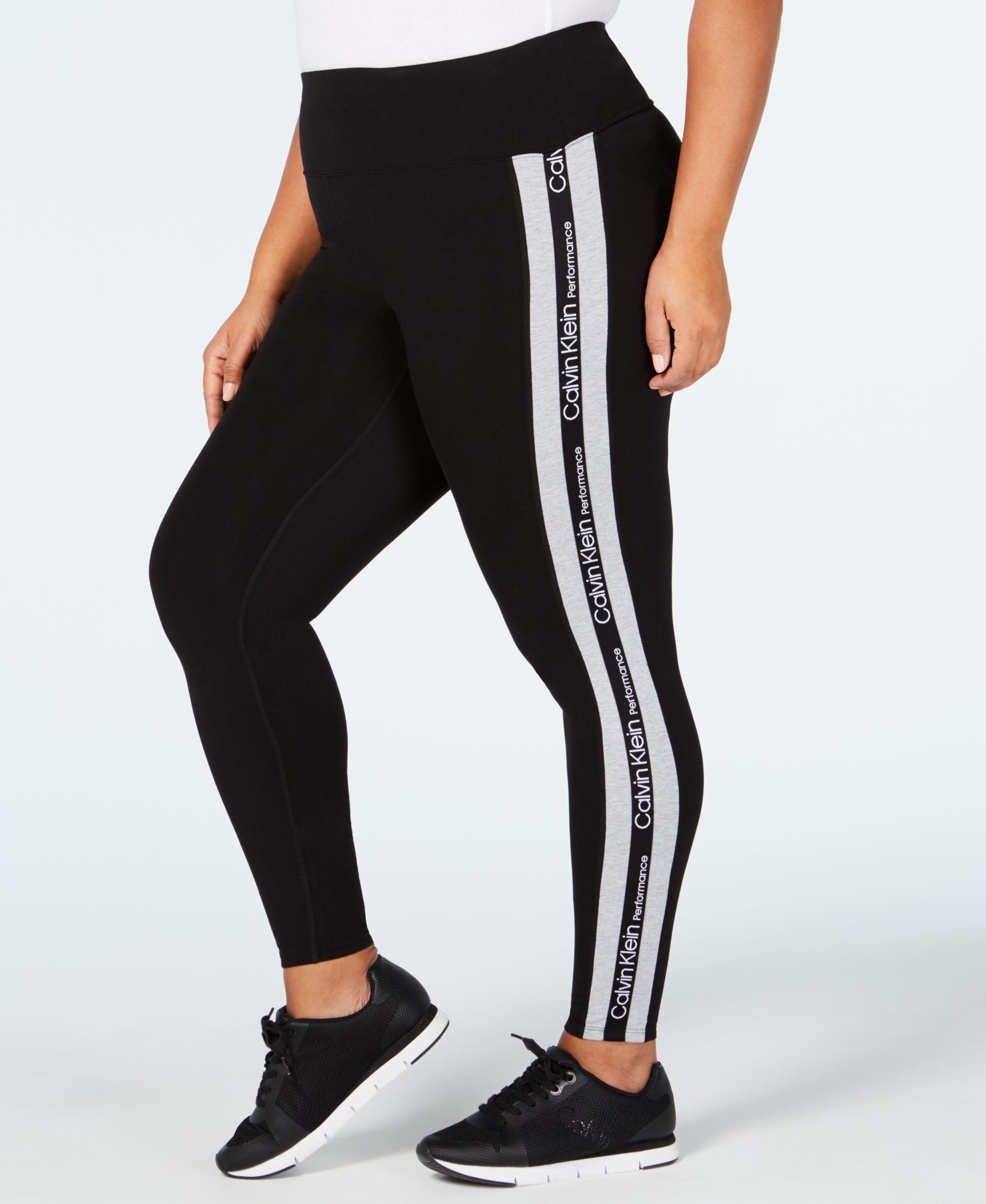Calvin Klein Performance Plus Size High Rise Striped Leggings
