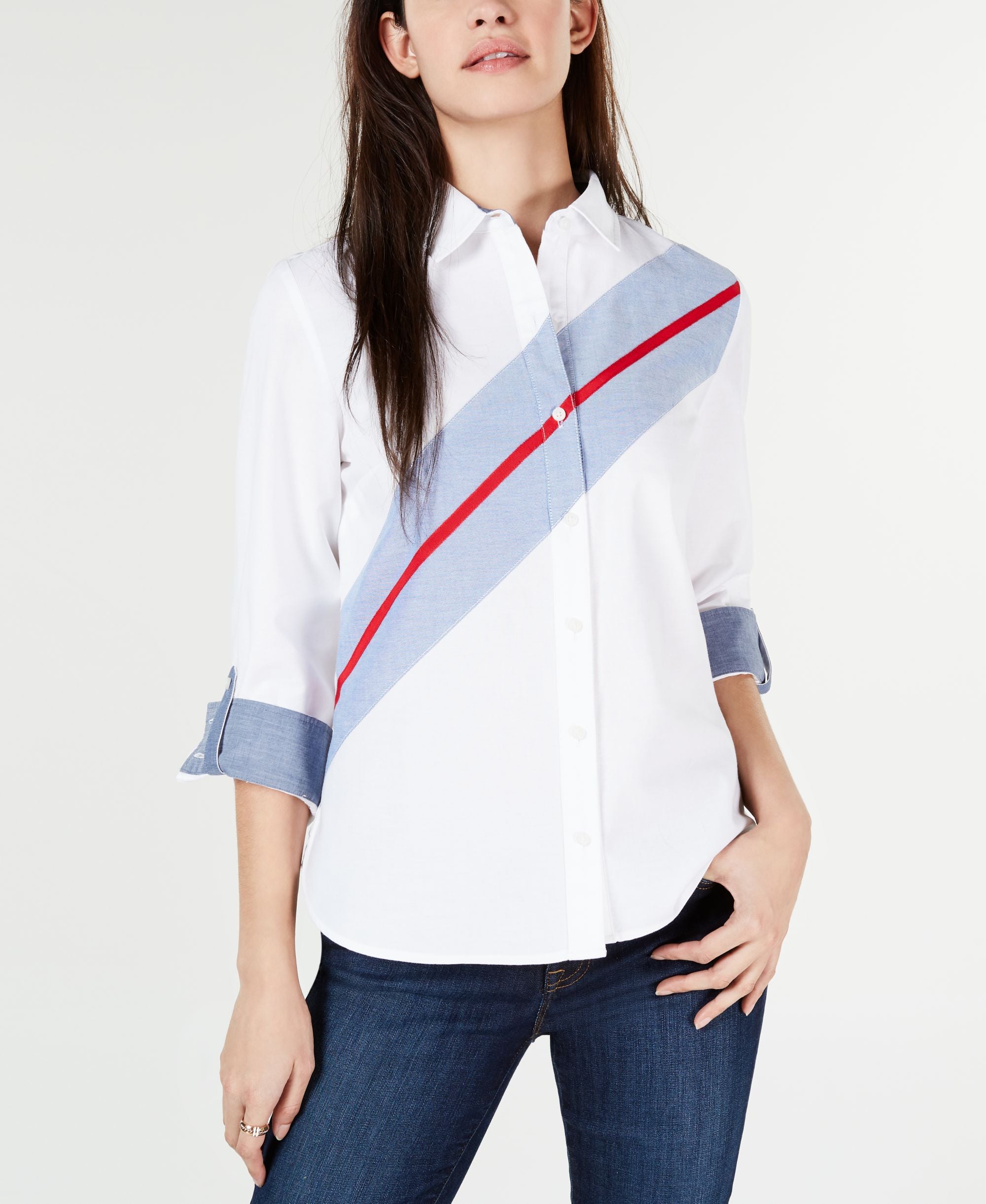 Tommy Hilfiger Colorblocked Cotton Button Down Shirt