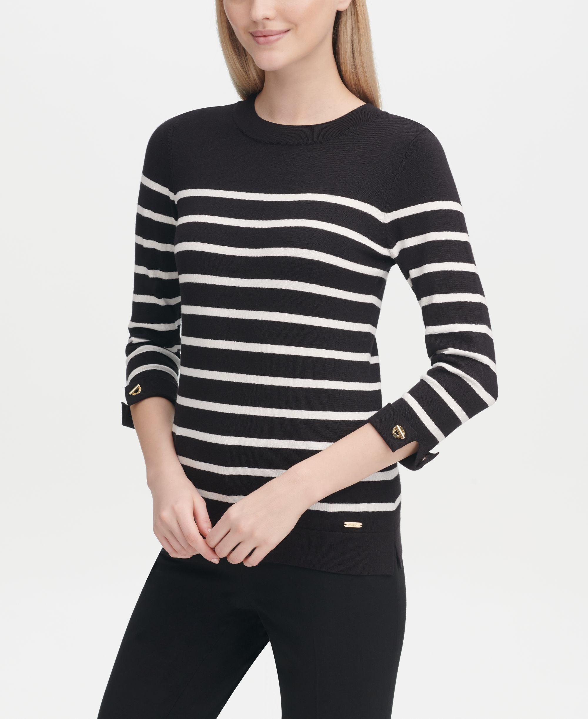 Calvin Klein Striped Cuffed Sleeve Sweater