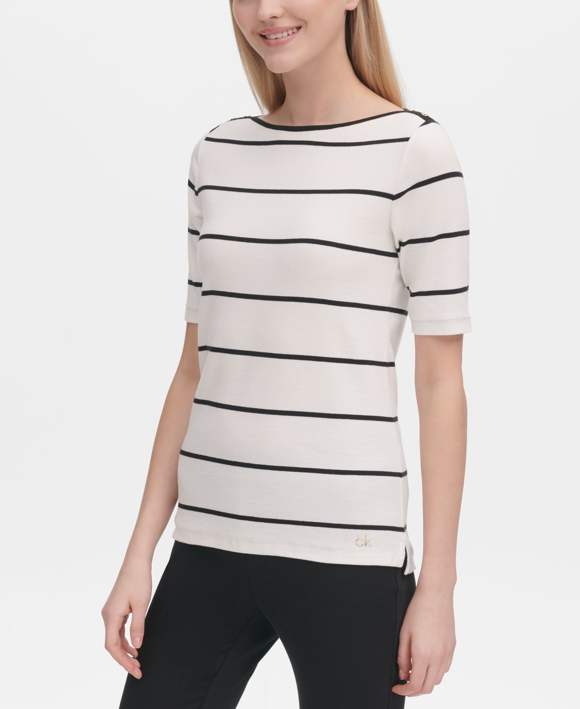 Calvin Klein Striped Boat Neck Top