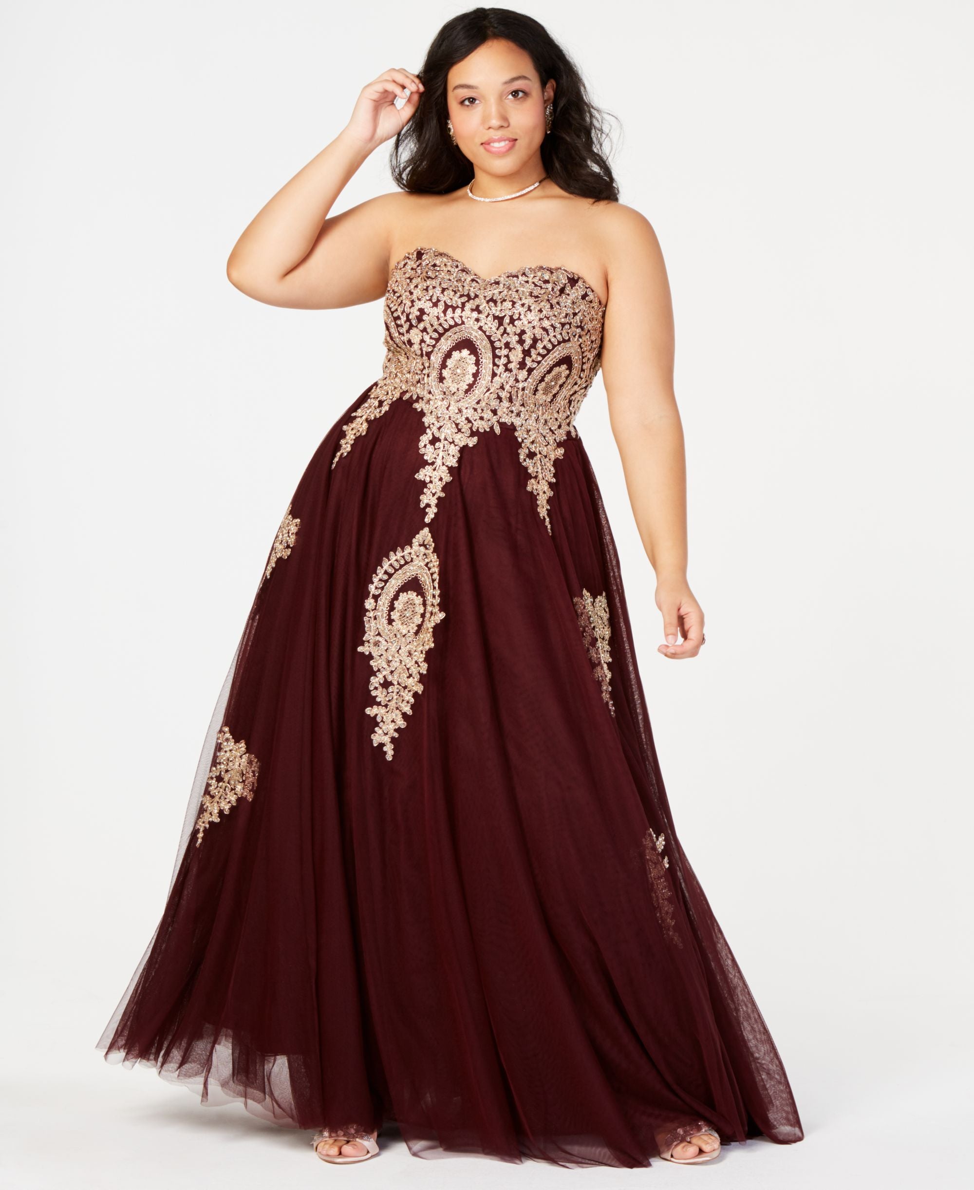 Trendy Plus Size Strapless Embellished Gown