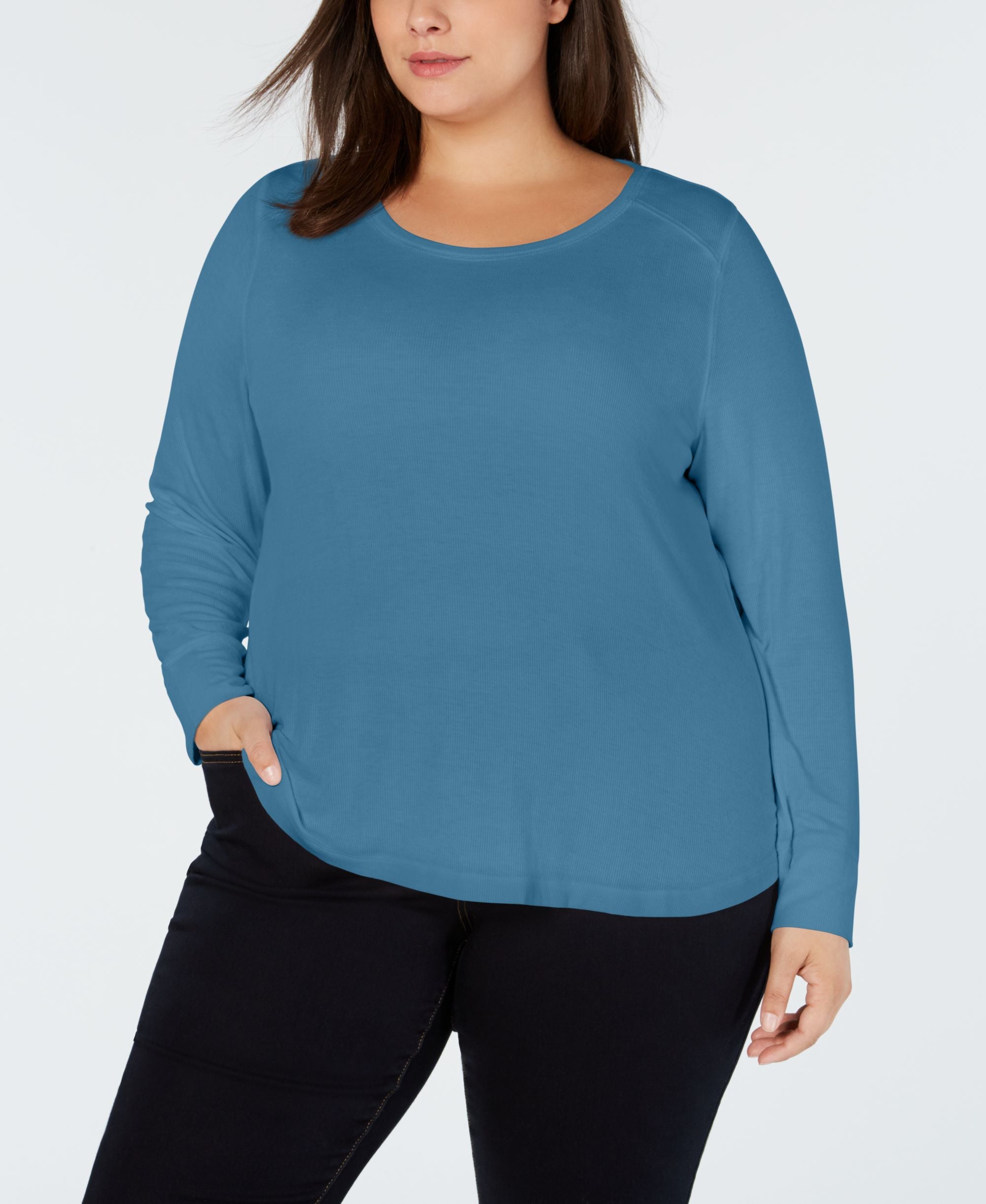 I.N.C. Plus Size Ribbed Shirttail Top