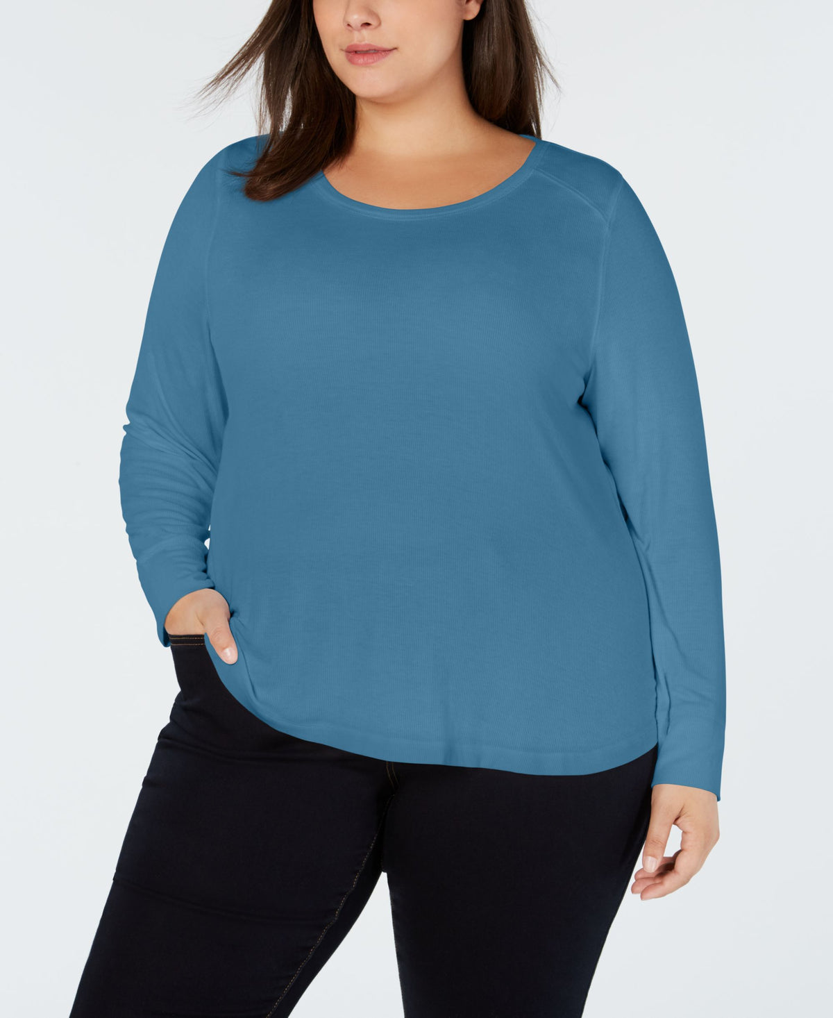 I.N.C. Plus Size Ribbed Shirttail Top