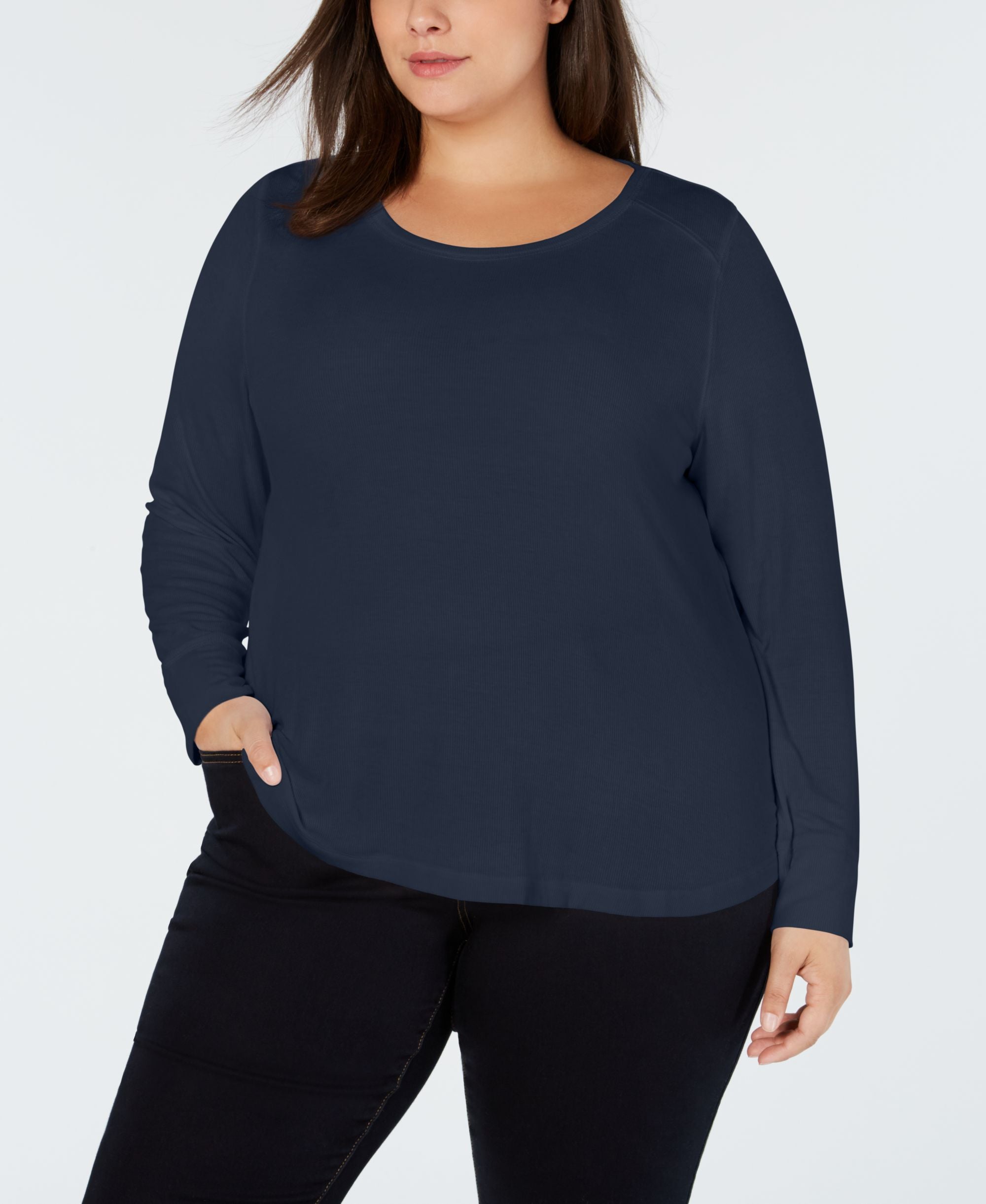 I.N.C. Plus Size Ribbed Shirttail Top
