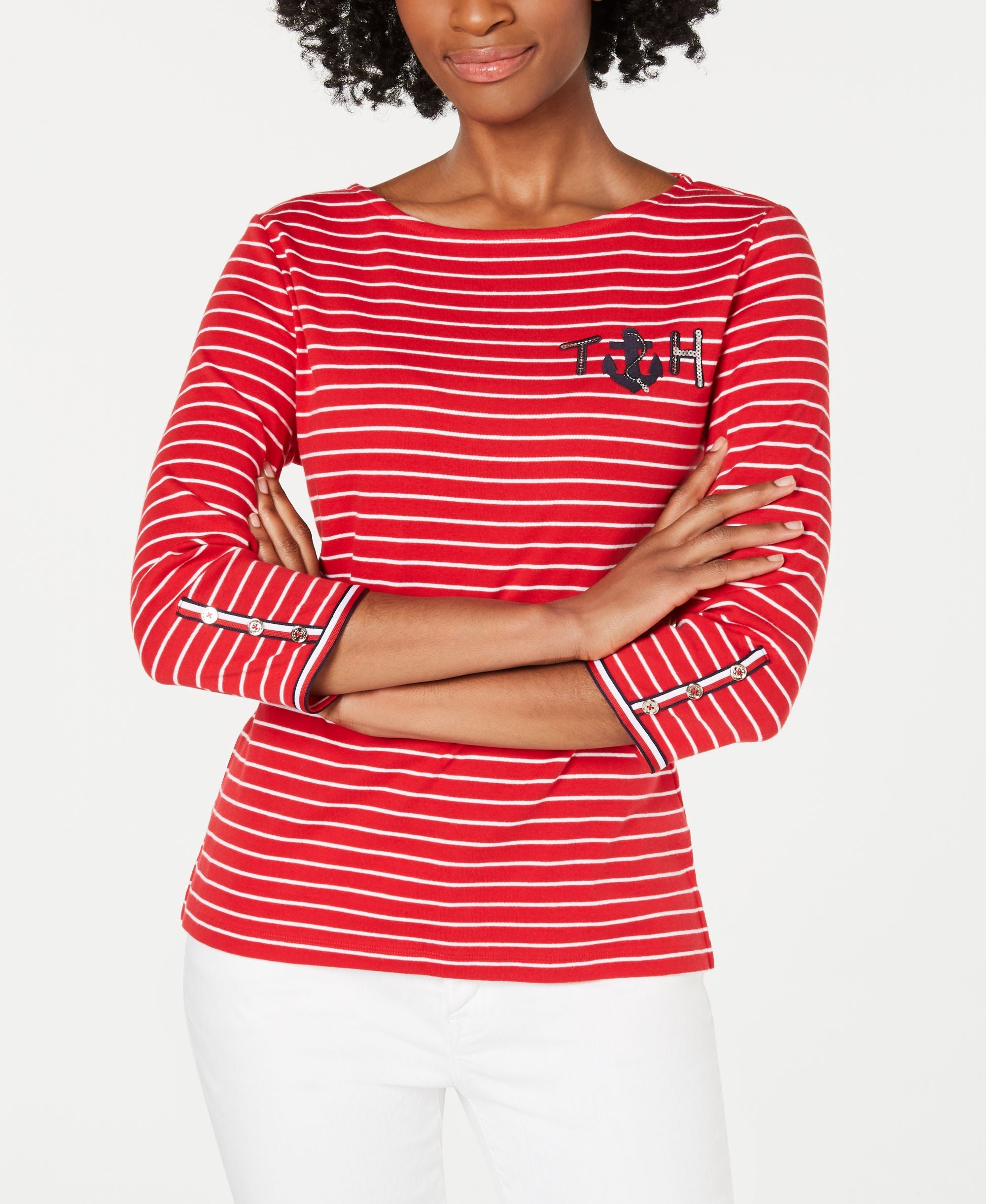 Tommy Hilfiger Boat Neck Sequin Logo Top