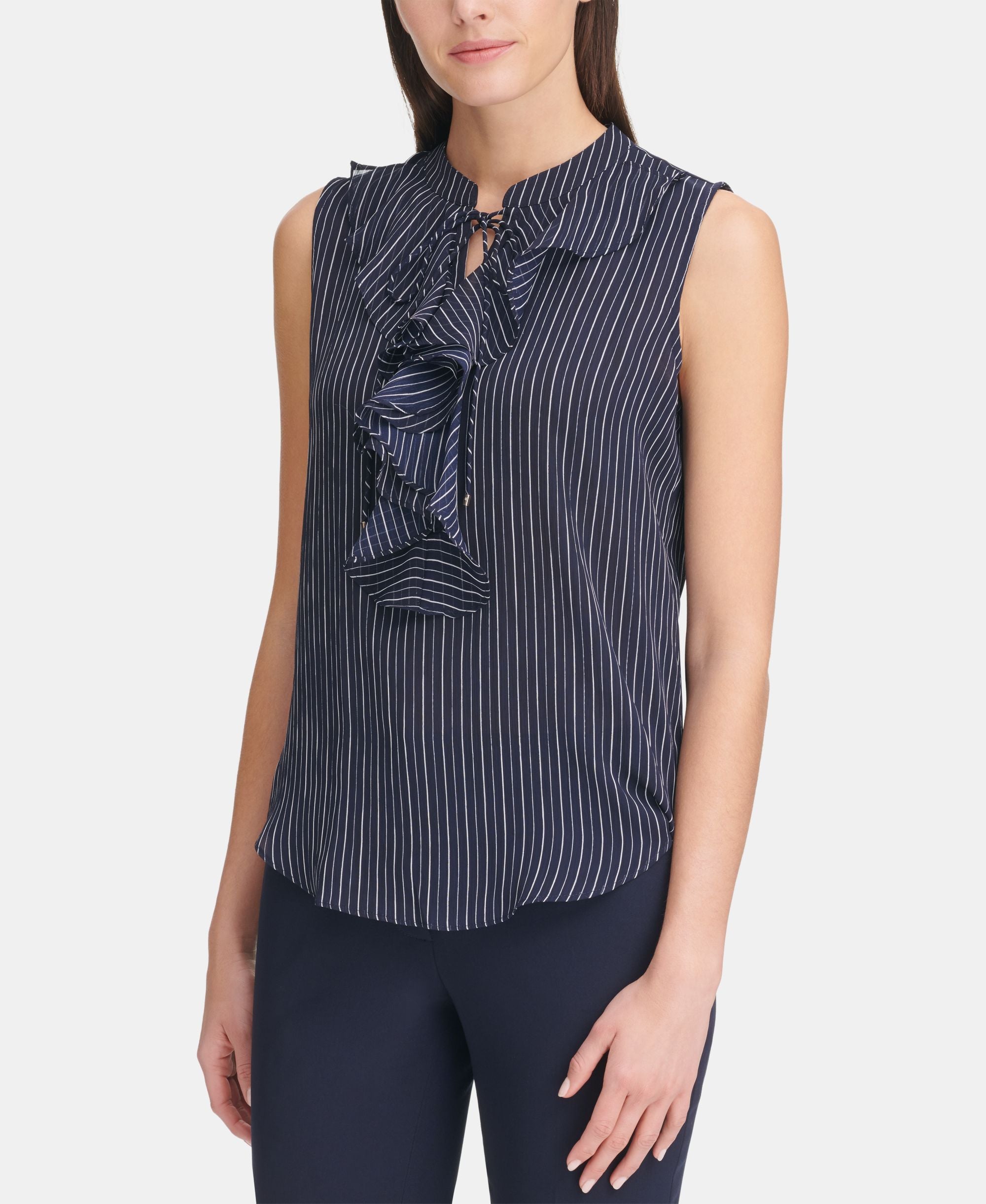 Tommy Hilfiger Sleeveless Ruffle Front Woven Blouse