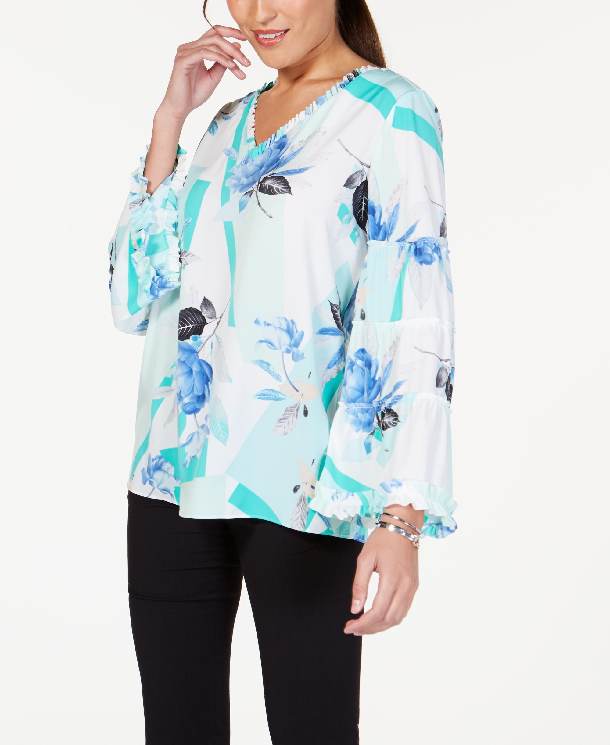 Printed Ruffle-Trim Top