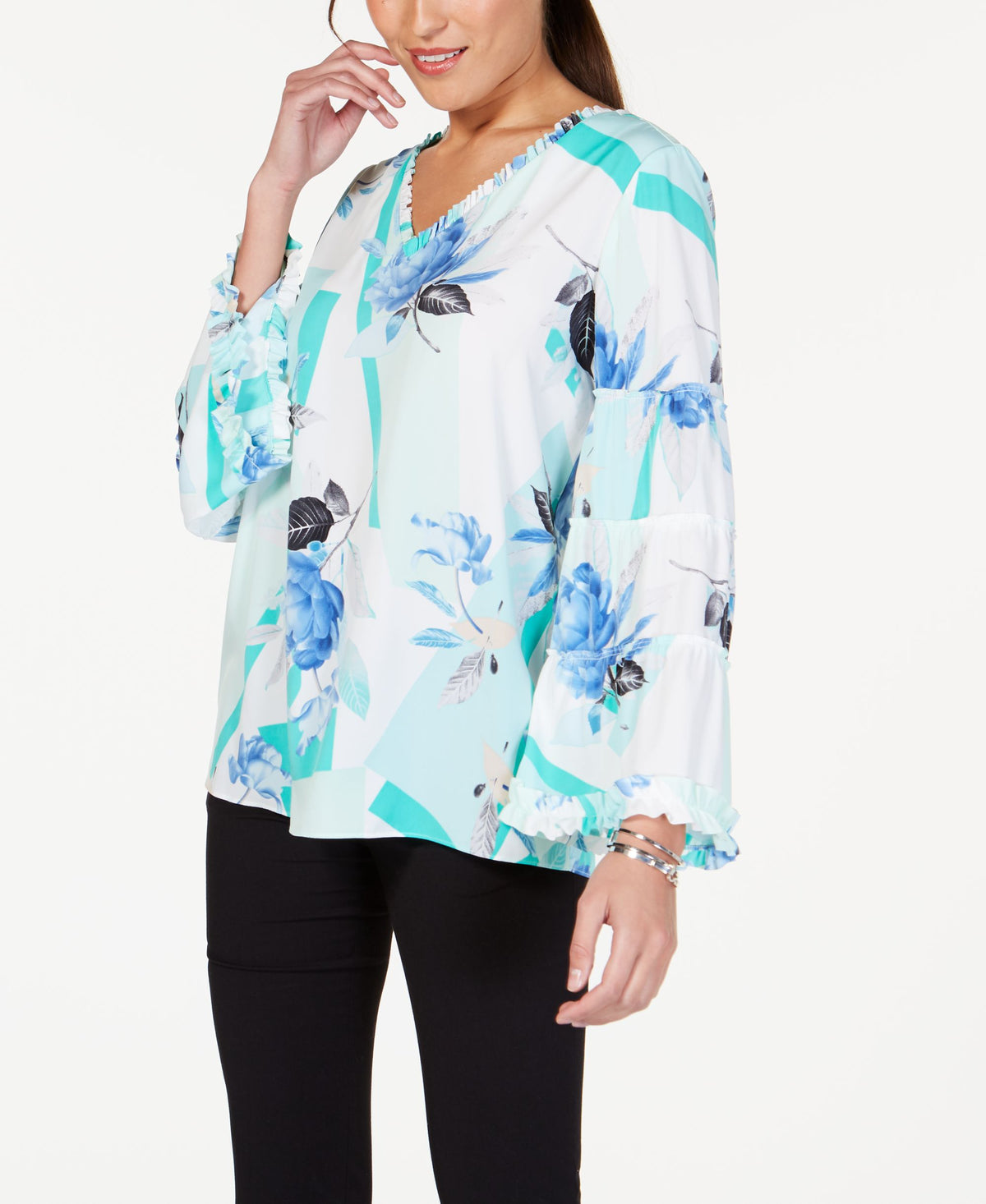 Printed Ruffle-Trim Top