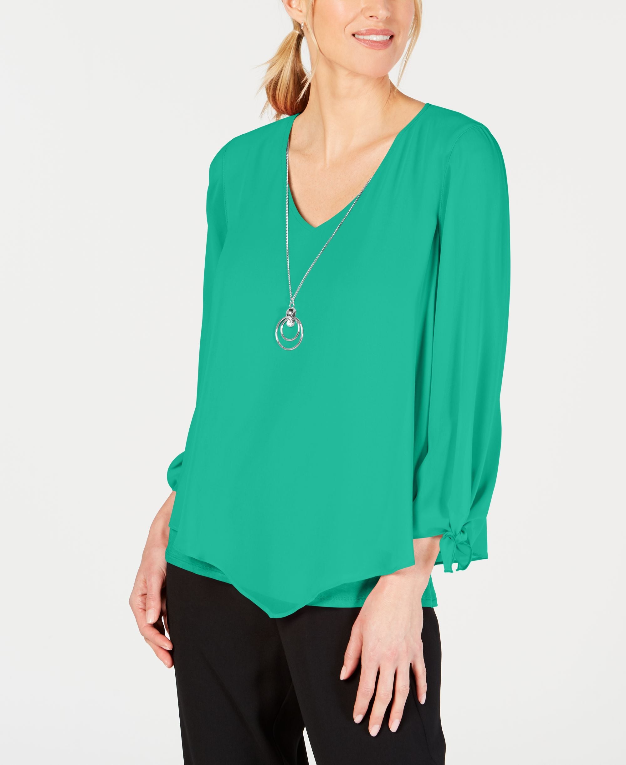 JM Collection Asymmetrical Necklace Blouse